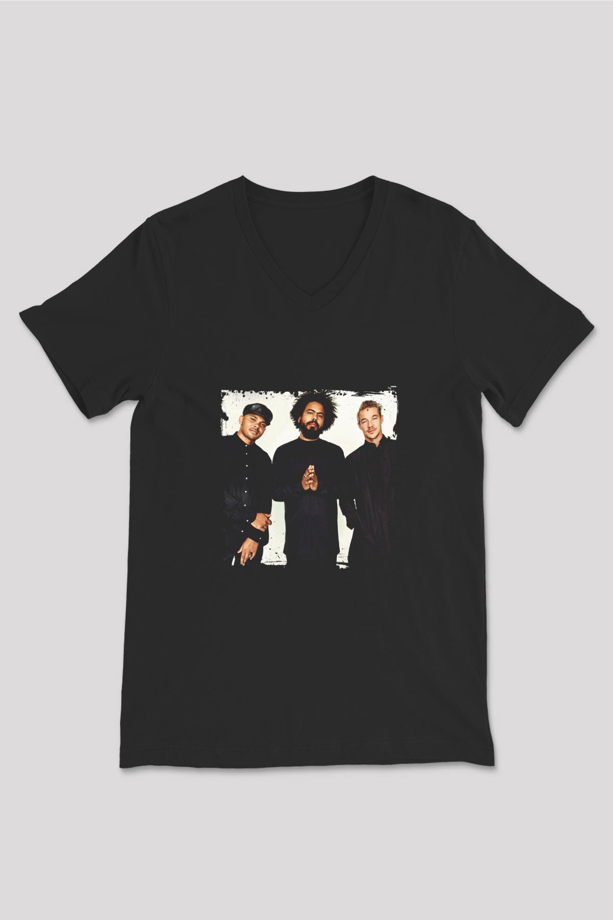 Major Lazer Baskılı Unisex Siyah V Yaka Tişört