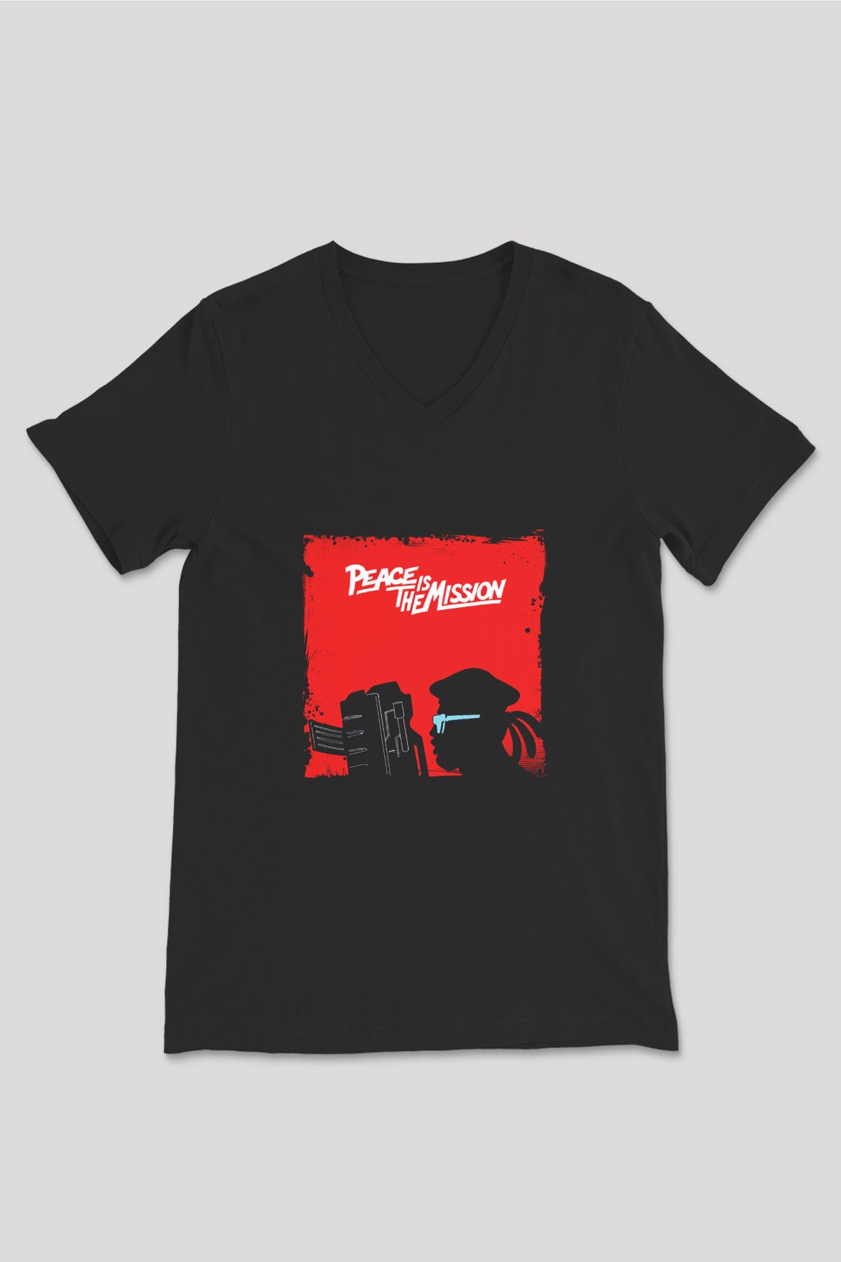 Major Lazer Baskılı Unisex Siyah V Yaka Tişört