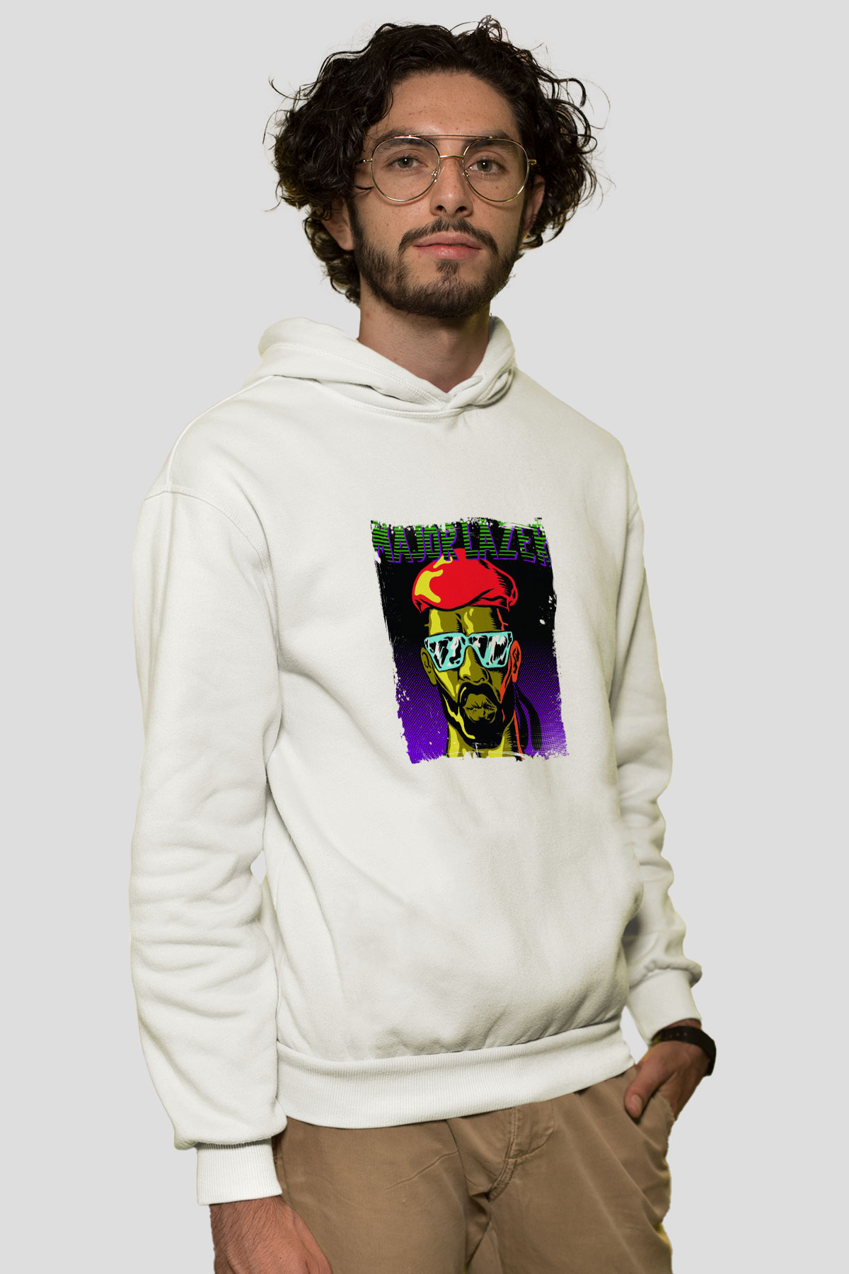 Major LazerBaskılı Beyaz Hoodie