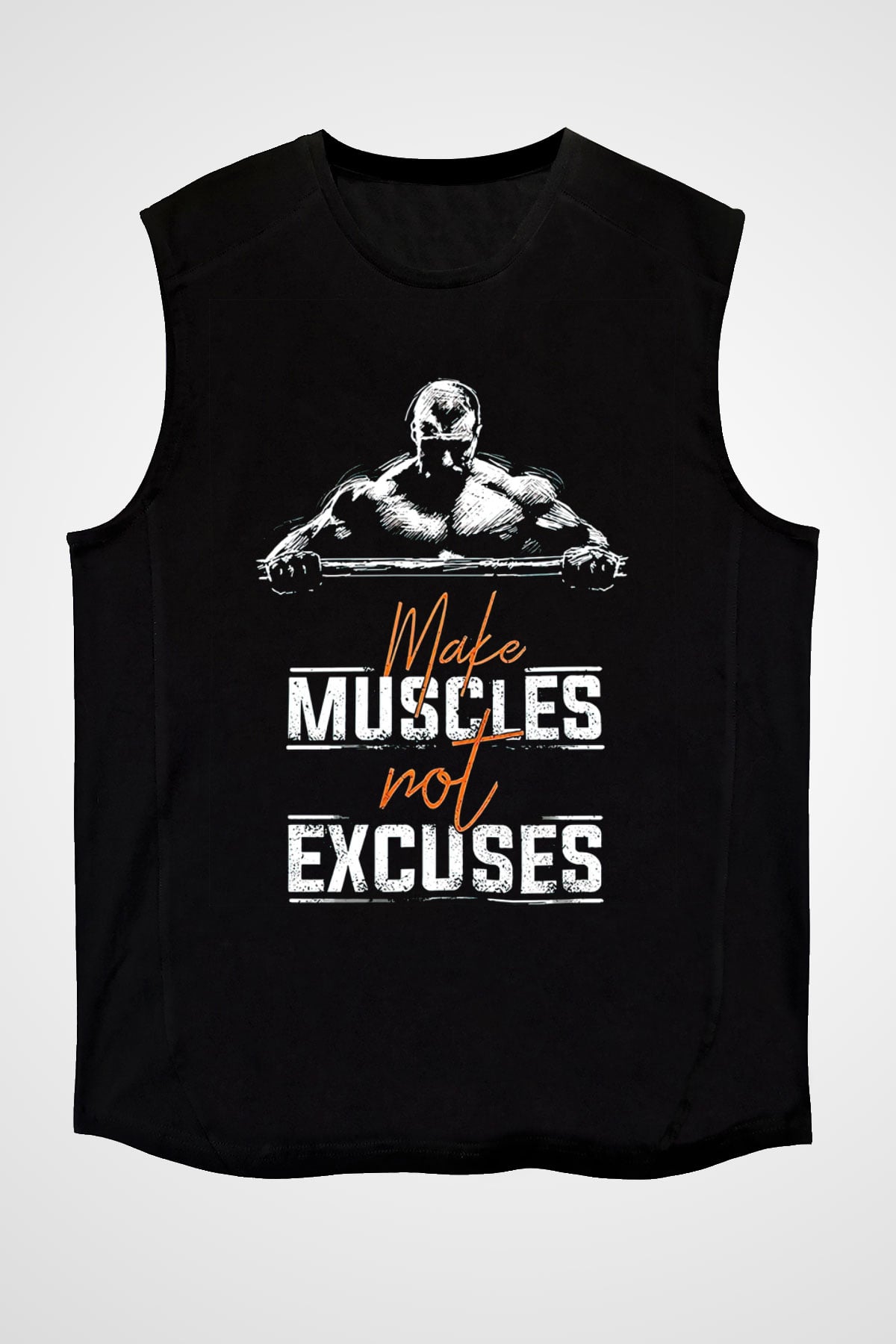 Make Muscles Not Excuses Baskılı Unisex Siyah  Kolsuz Tişört