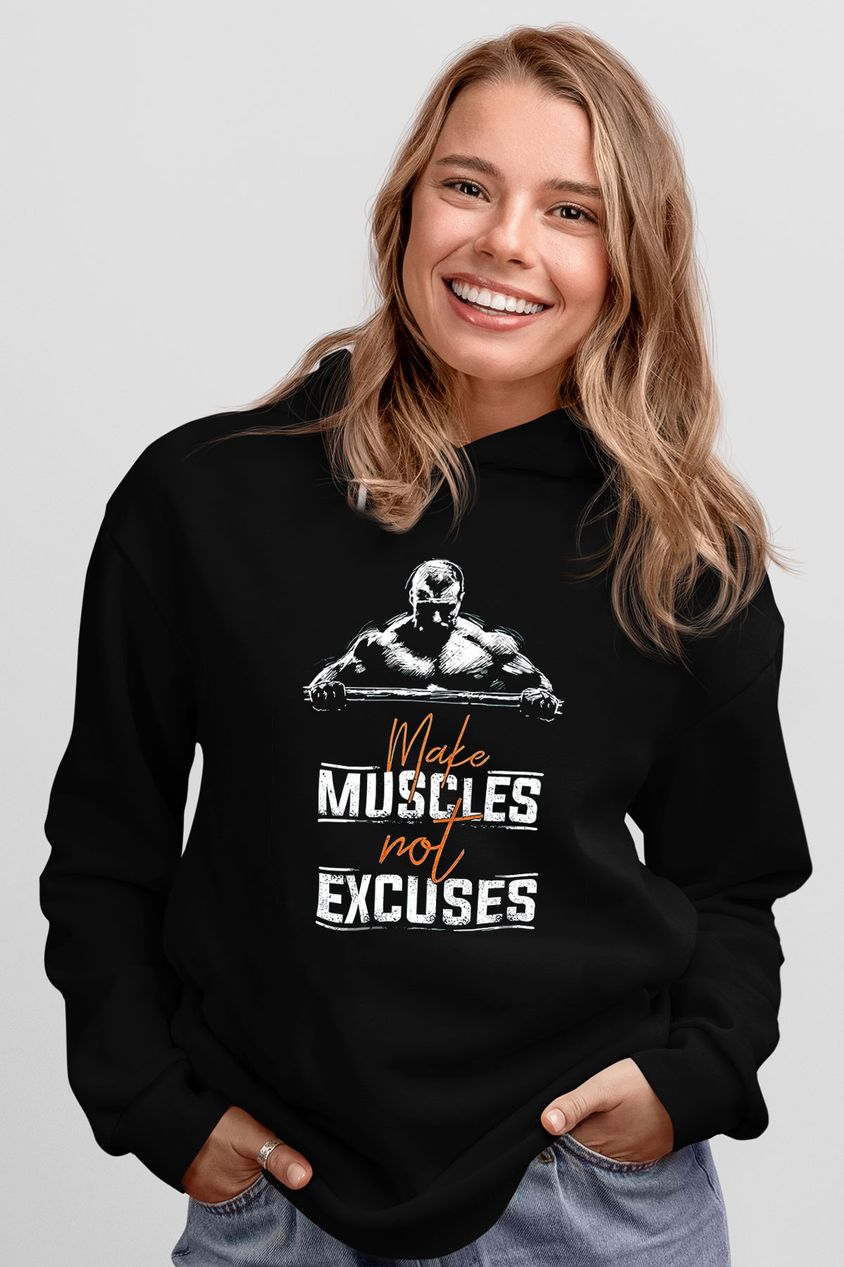 Make Muscles Not ExcusesSiyah  Unisex Hoodie