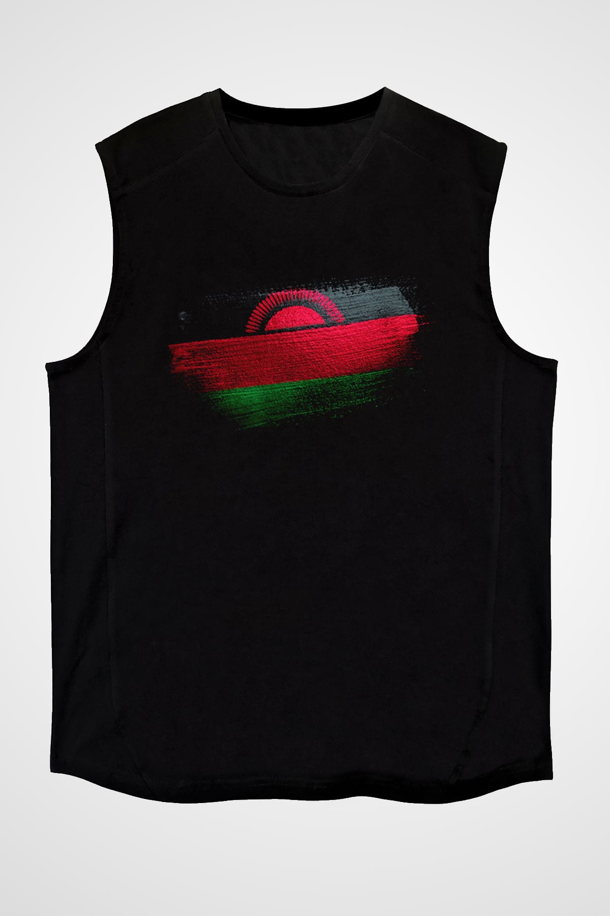 Malavi - Malawi Bayrağı Baskılı Unisex Siyah Kolsuz Tişört