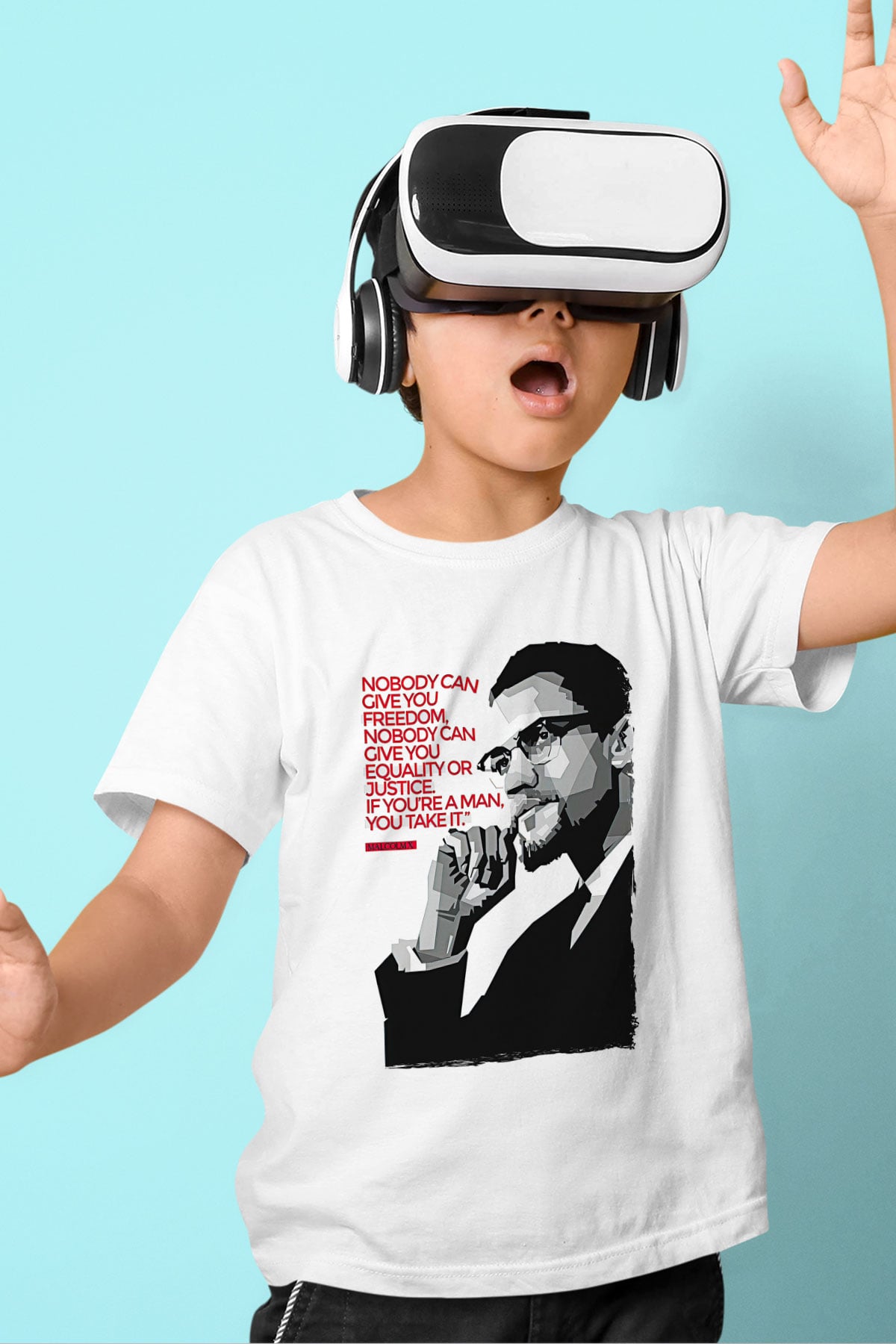 Malcolm X James Baskılı Beyaz Unisex Beyaz Çocuk Tişört - Tshirt