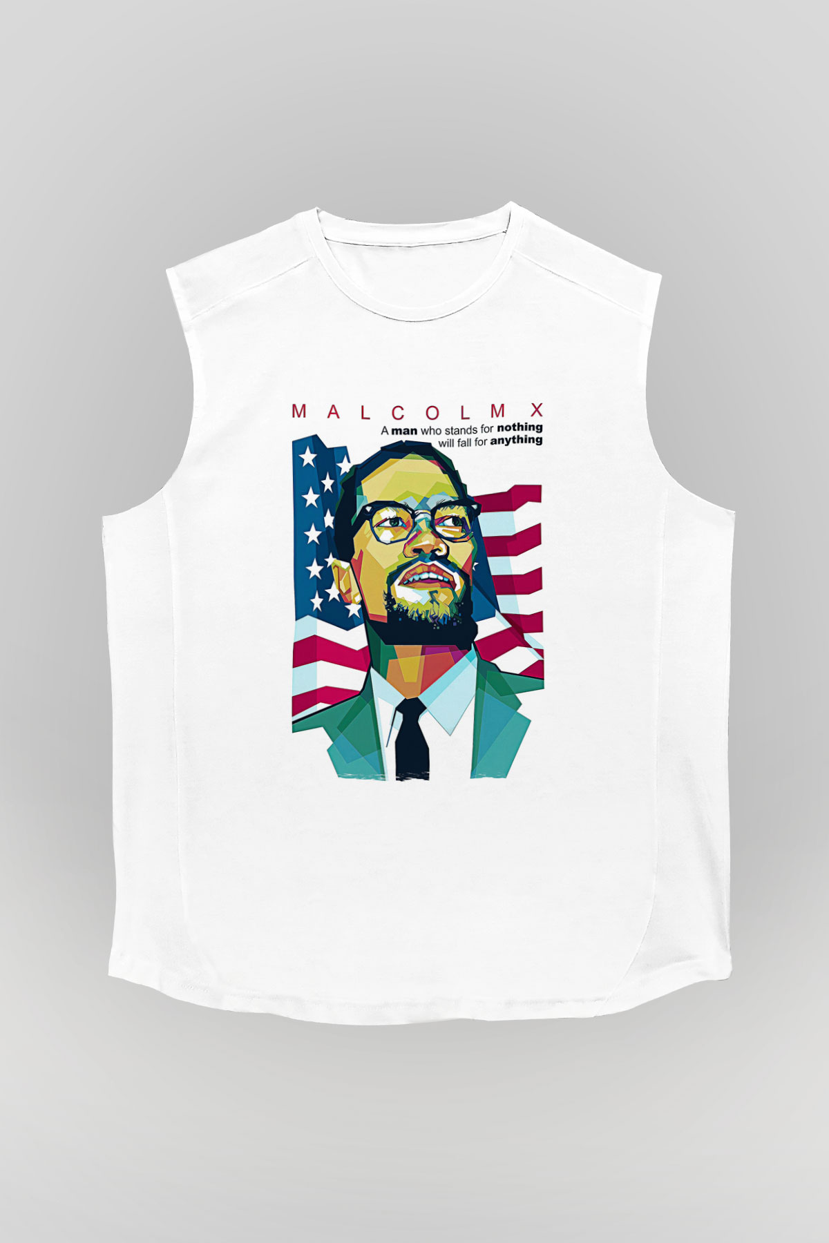 Malcolm X James Baskılı Beyaz Unisex Kolsuz Tişört - Tshirt