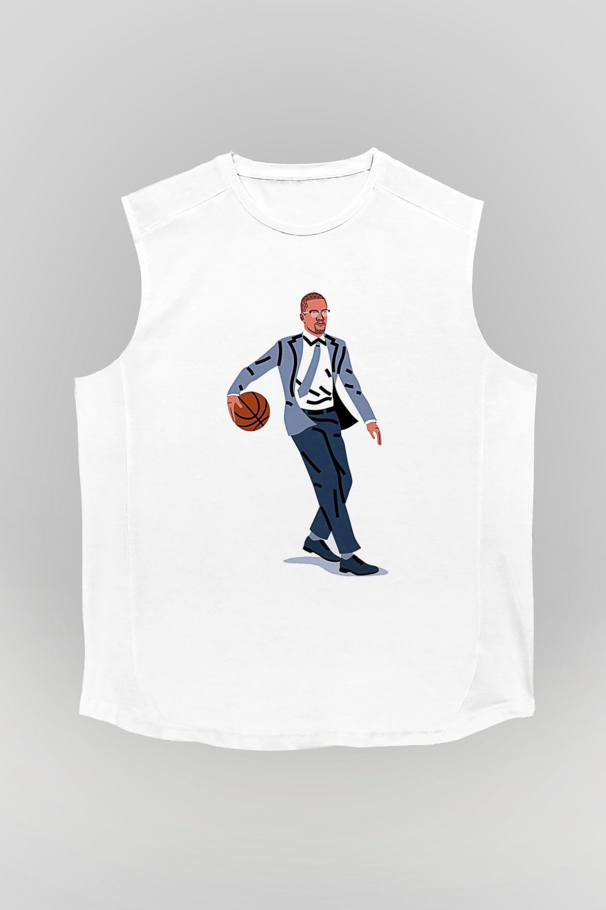 Malcolm X James Baskılı Beyaz Unisex Kolsuz Tişört - Tshirt