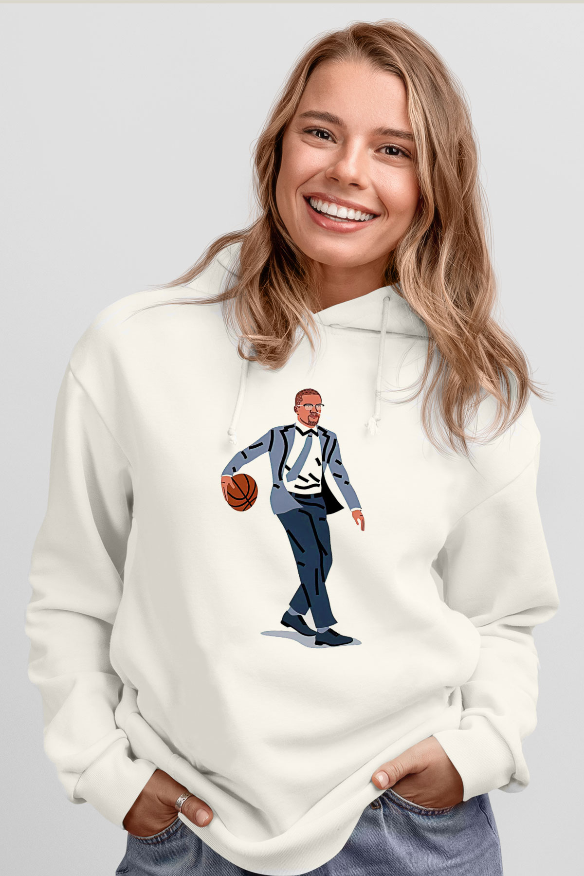 Malcolm X James Baskılı Beyaz Unisex Kapüşonlu Sweatshirt