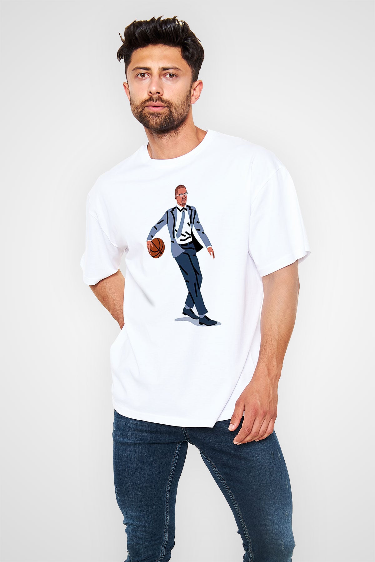 Malcolm X James Baskılı Beyaz Unisex Oversize Tişört - Tshirt
