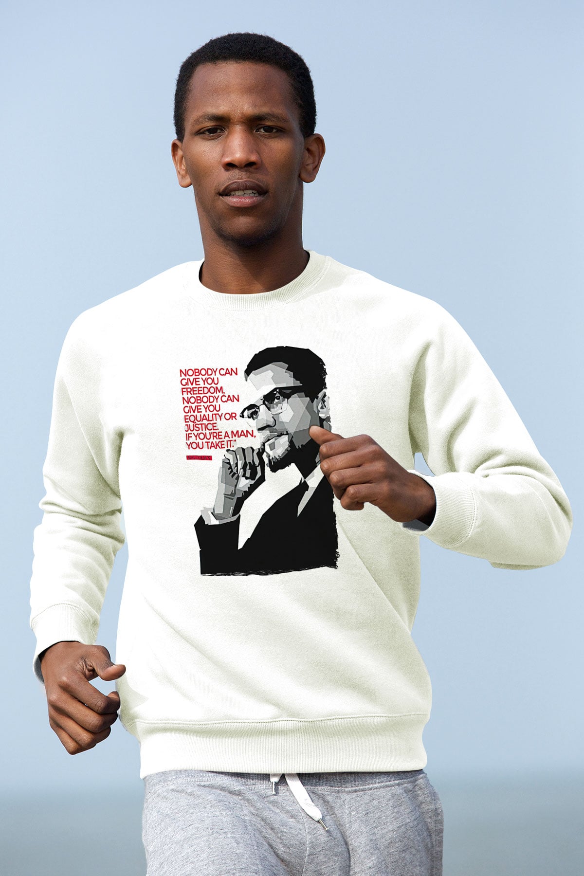 Malcolm X James Baskılı Beyaz Unisex Sweatshirt
