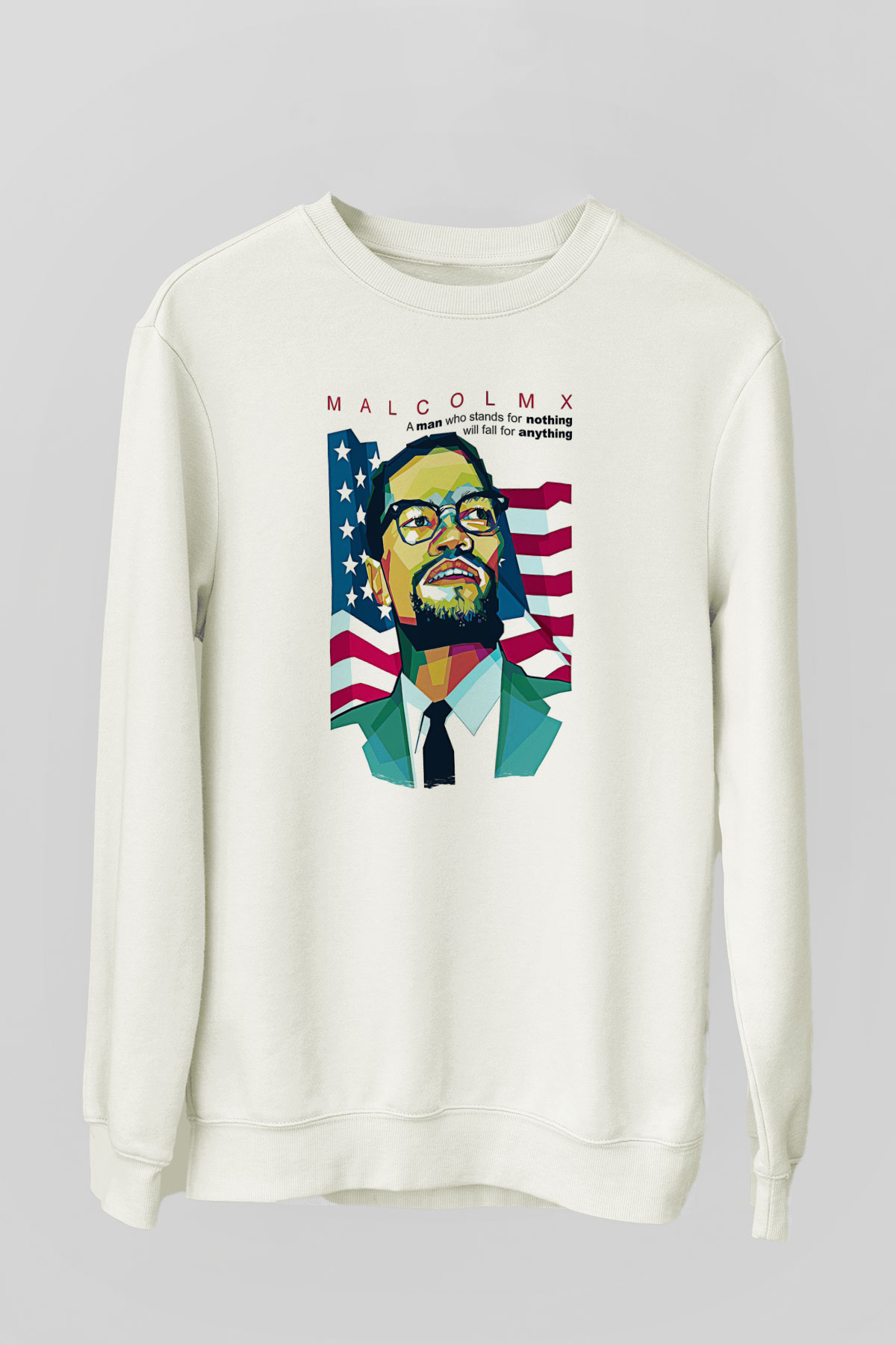 Malcolm X James Baskılı Beyaz Unisex Sweatshirt