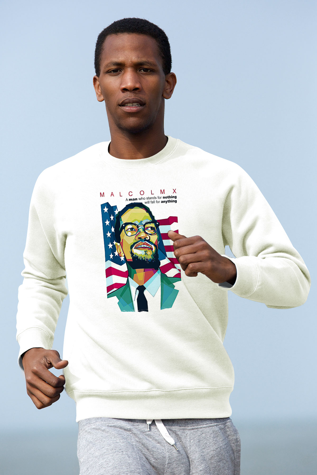 Malcolm X James Baskılı Beyaz Unisex Sweatshirt