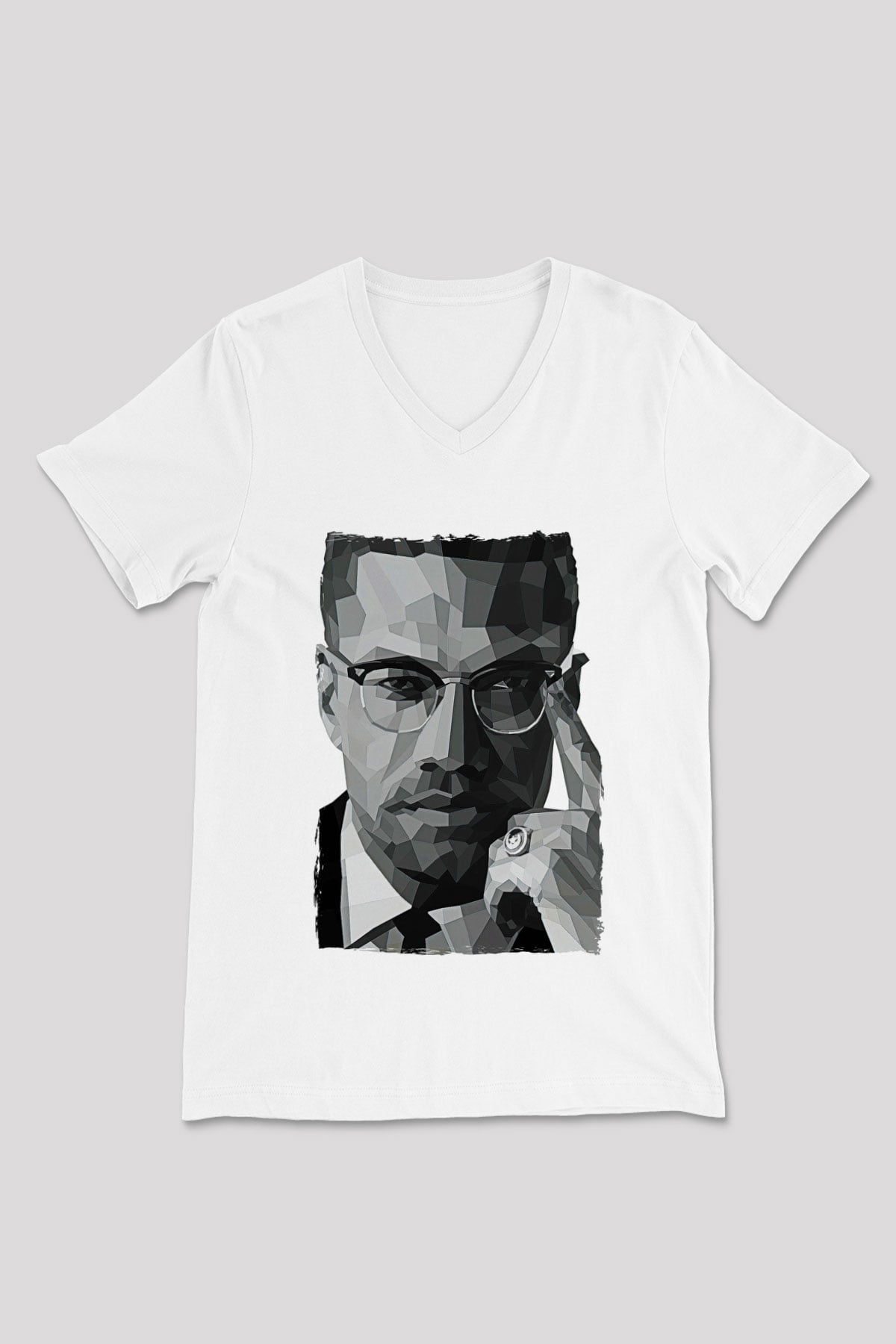 Malcolm X James Baskılı Beyaz Unisex V Yaka Tişört - Tshirt