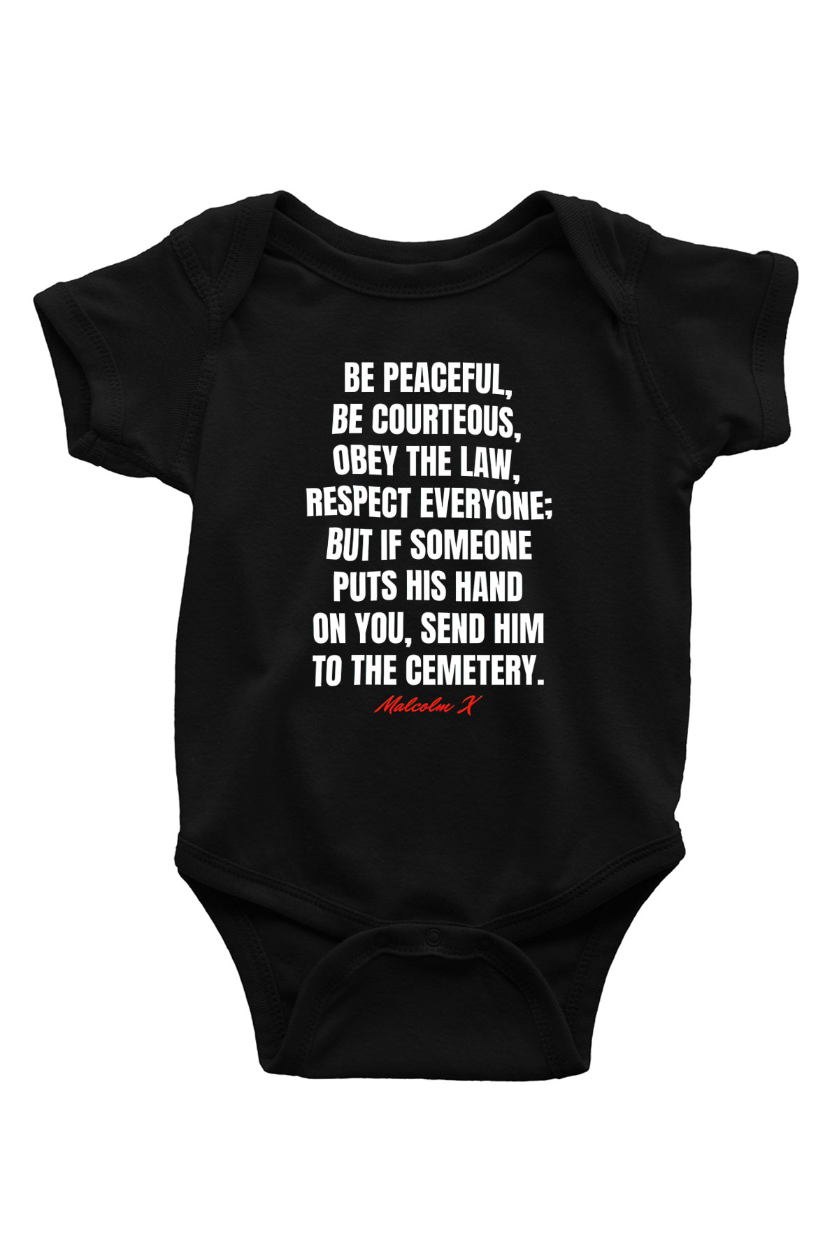 Malcolm X James Baskılı Unisex Siyah Bebek Body - Zıbın