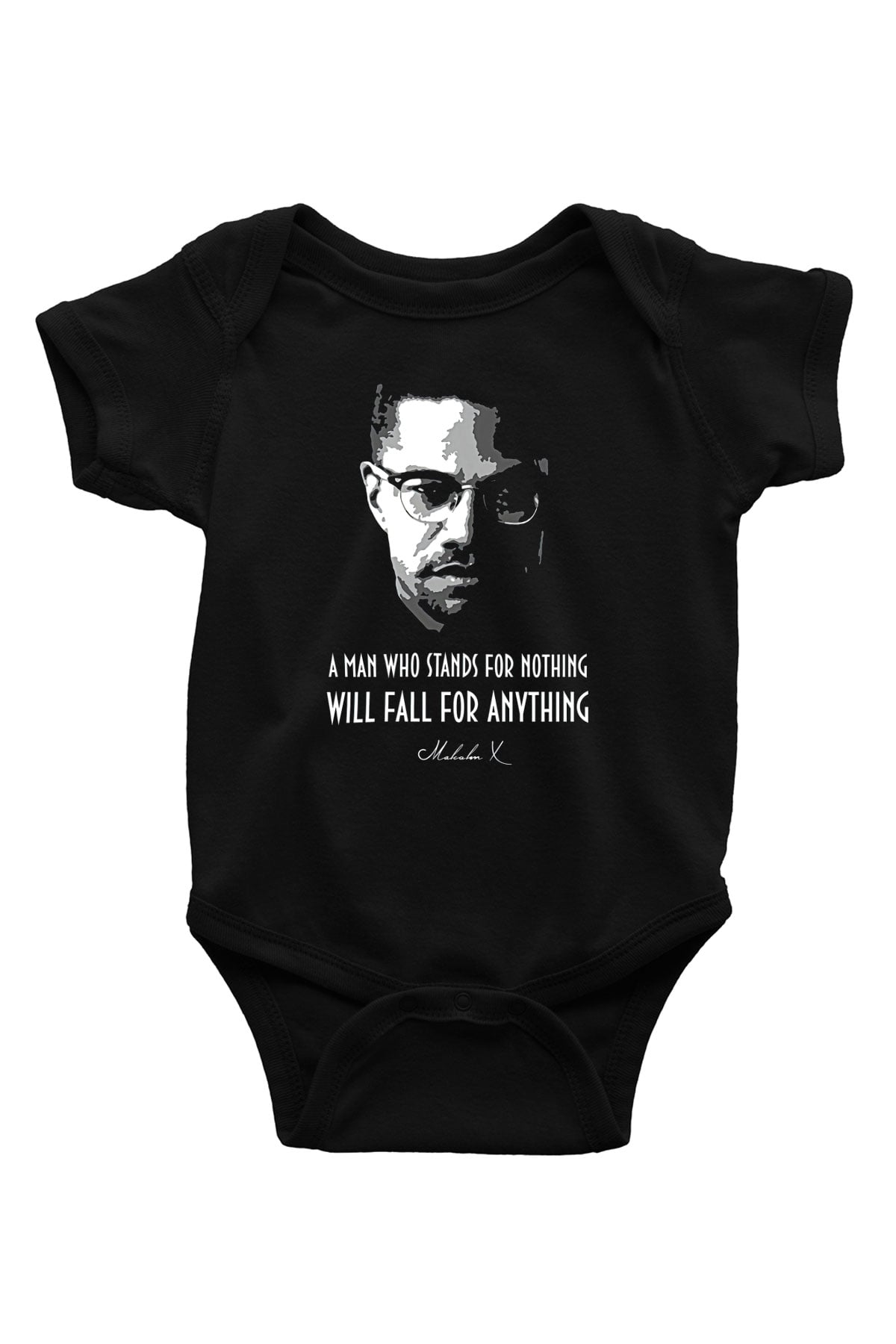Malcolm X James Baskılı Unisex Siyah Bebek Body - Zıbın
