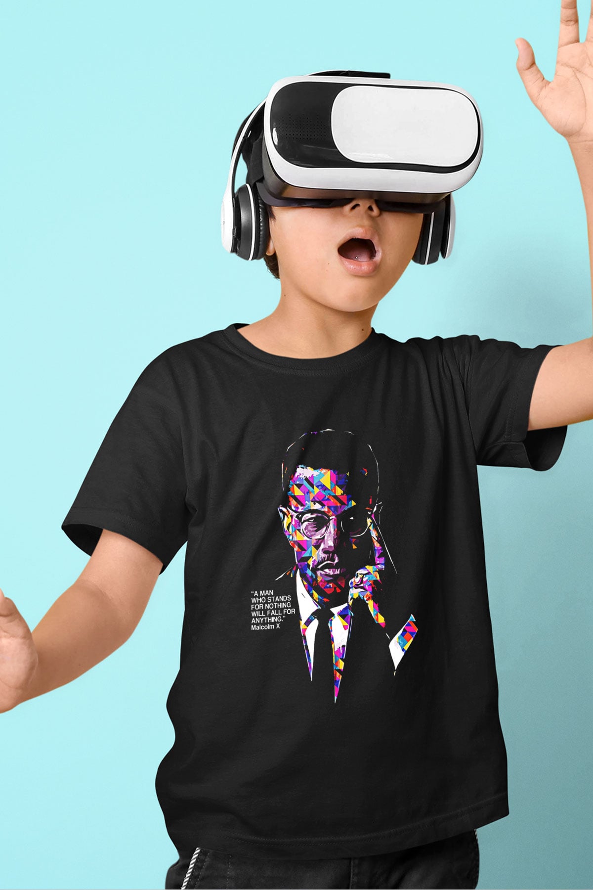 Malcolm X James Baskılı Unisex Siyah Çocuk Tişört - Tshirt