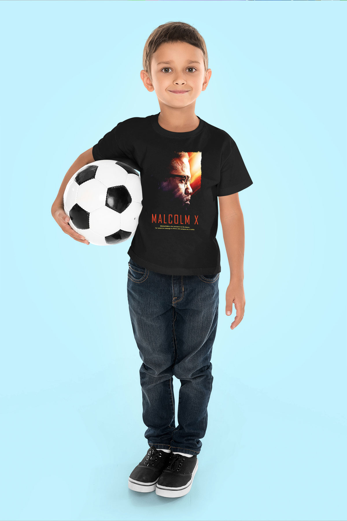 Malcolm X James Baskılı Unisex Siyah Çocuk Tişört - Tshirt