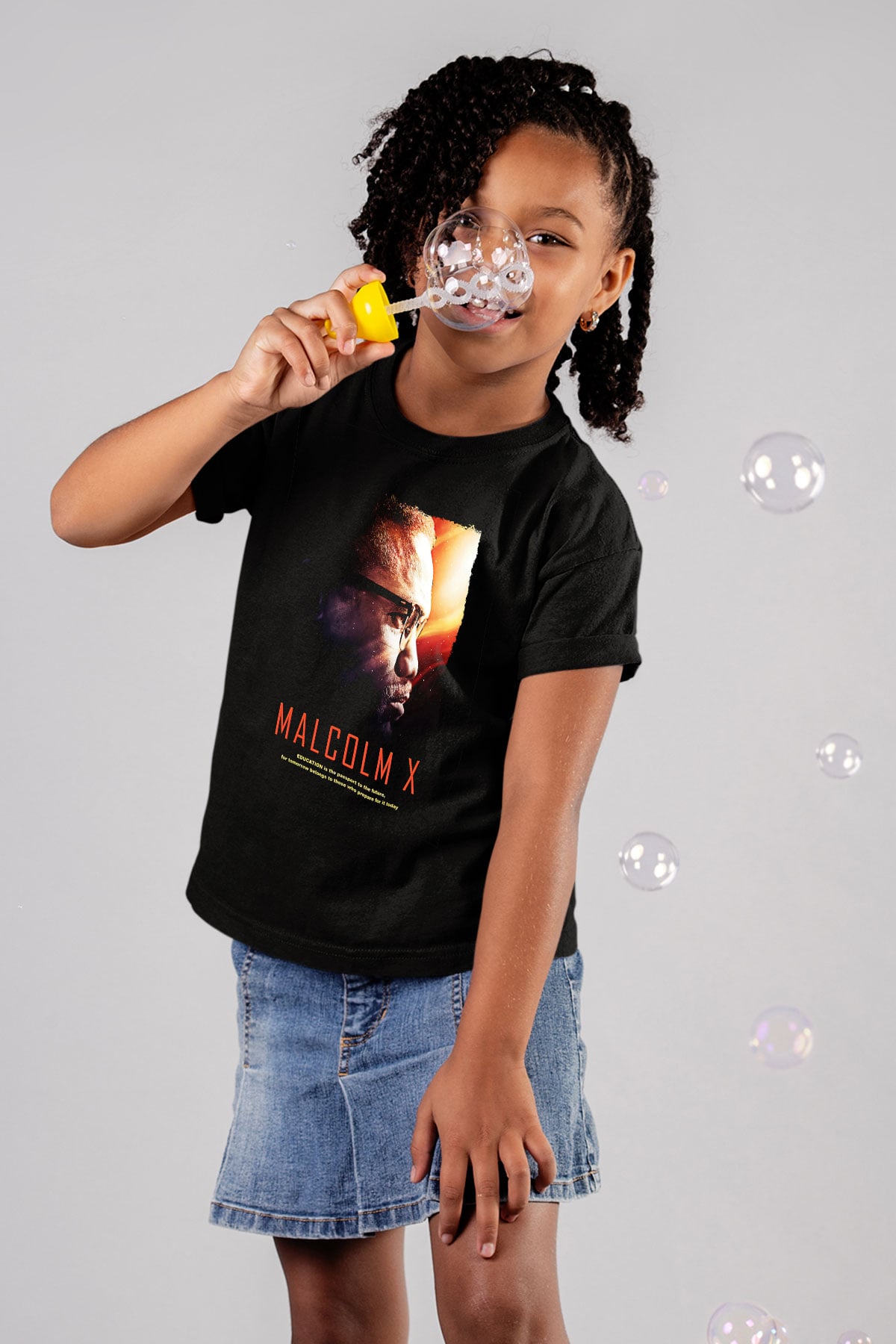 Malcolm X James Baskılı Unisex Siyah Çocuk Tişört - Tshirt