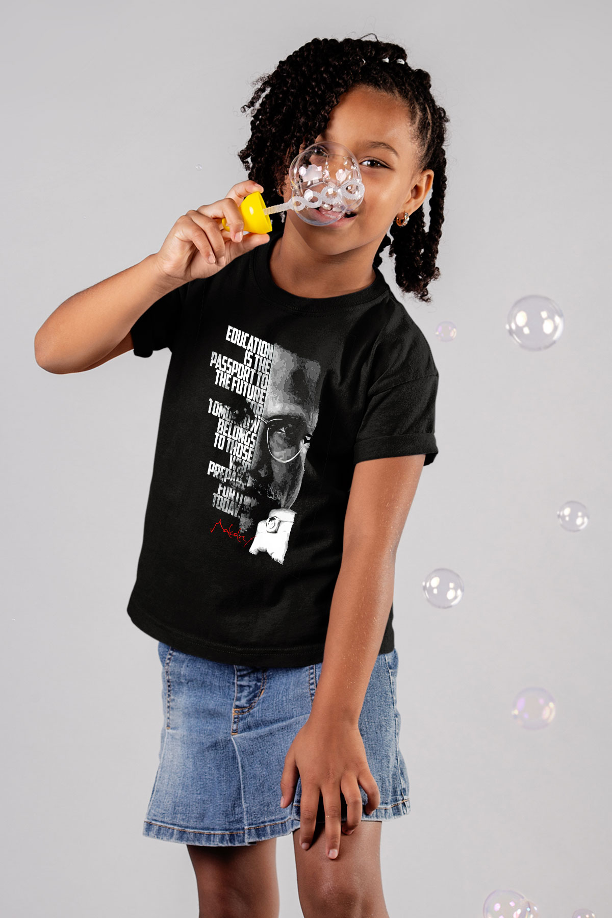 Malcolm X James Baskılı Unisex Siyah Çocuk Tişört - Tshirt