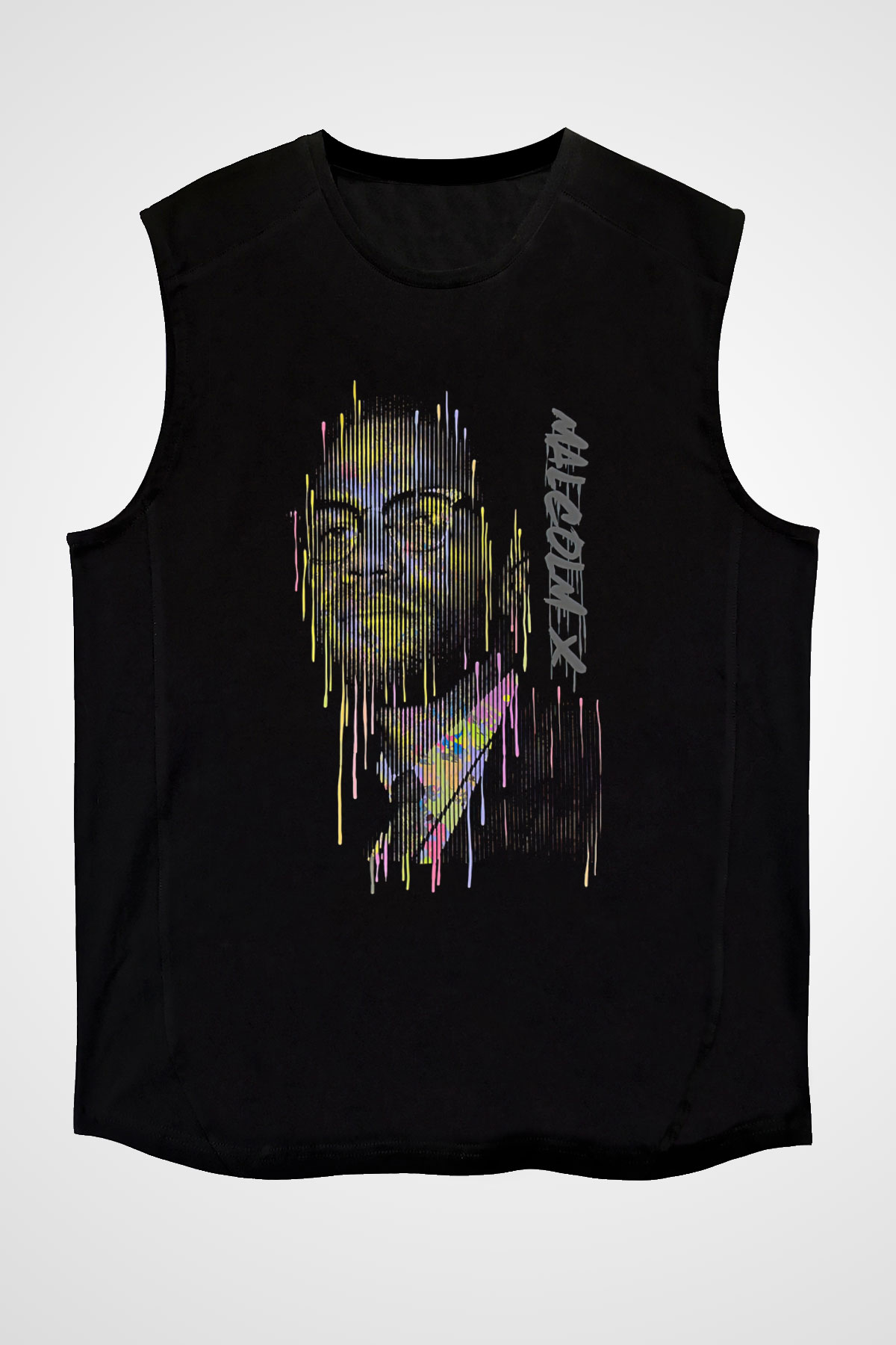 Malcolm X James Baskılı Unisex Siyah Kolsuz Tişört - Tshirt