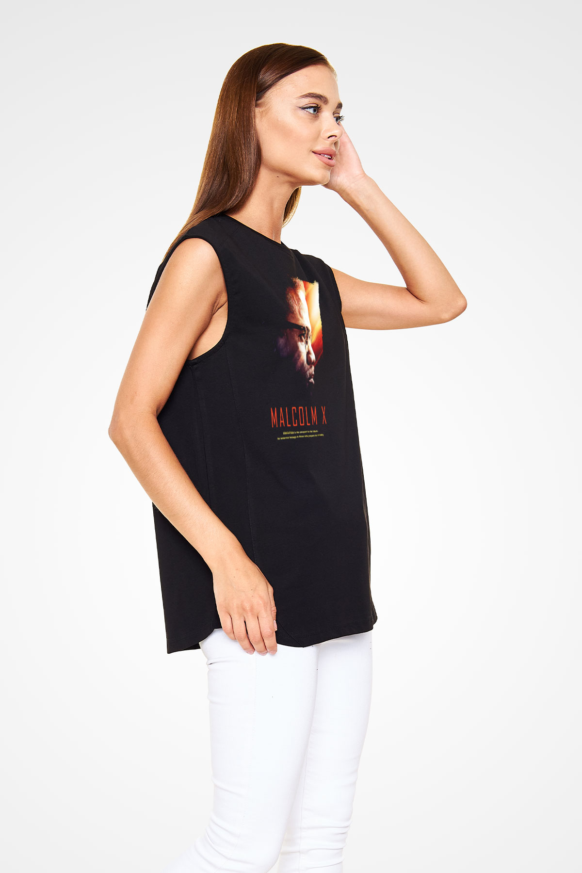 Malcolm X James Baskılı Unisex Siyah Kolsuz Tişört - Tshirt
