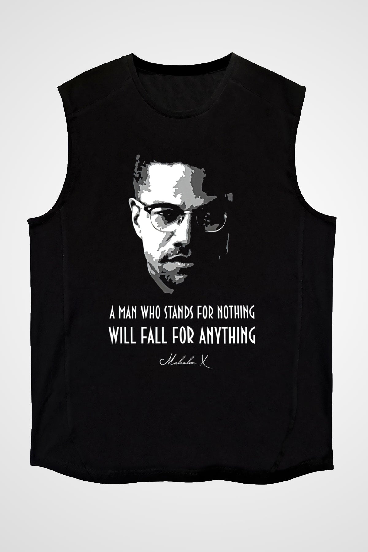 Malcolm X James Baskılı Unisex Siyah Kolsuz Tişört - Tshirt
