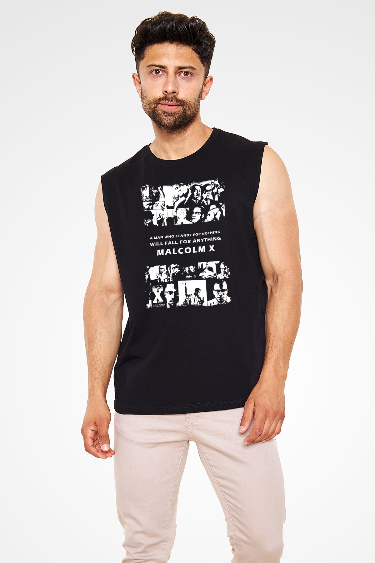 Malcolm X James Baskılı Unisex Siyah Kolsuz Tişört - Tshirt