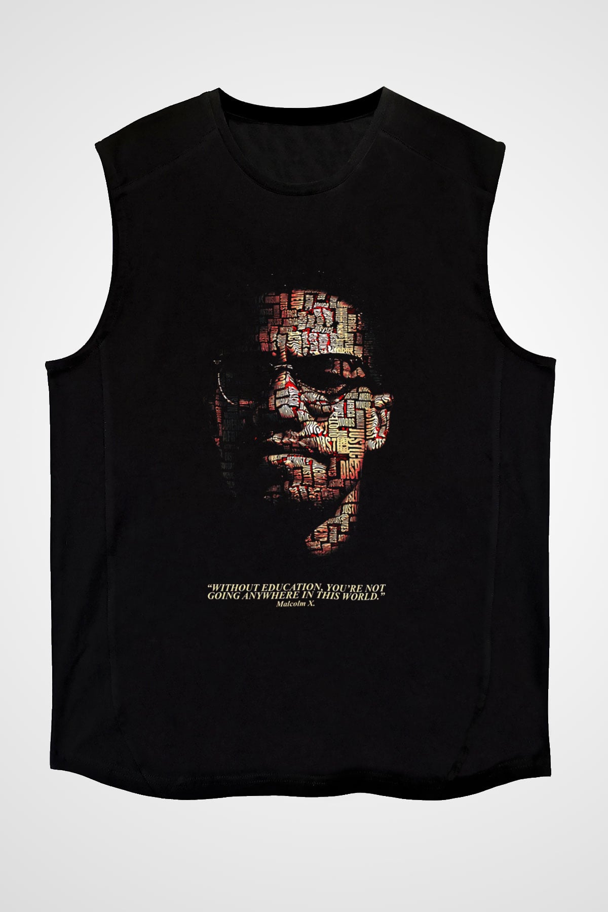 Malcolm X James Baskılı Unisex Siyah Kolsuz Tişört - Tshirt