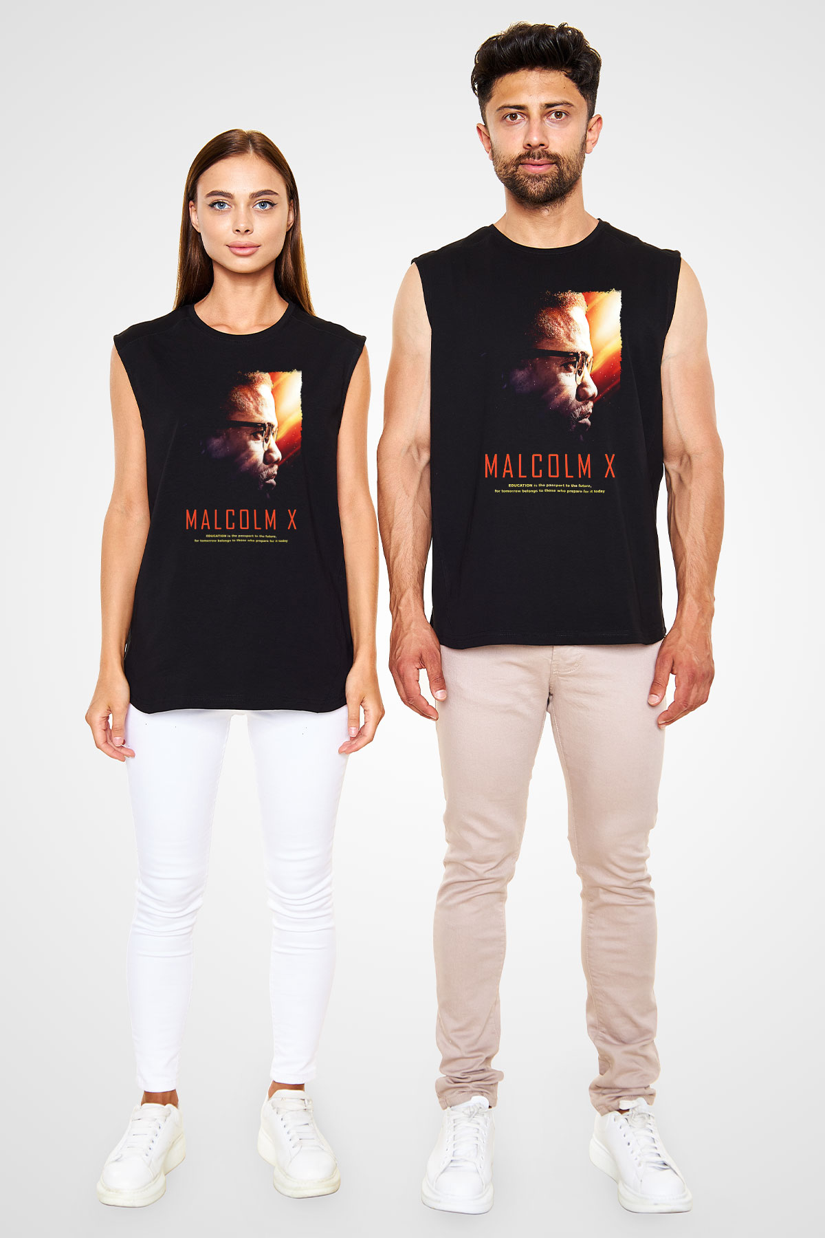 Malcolm X James Baskılı Unisex Siyah Kolsuz Tişört - Tshirt
