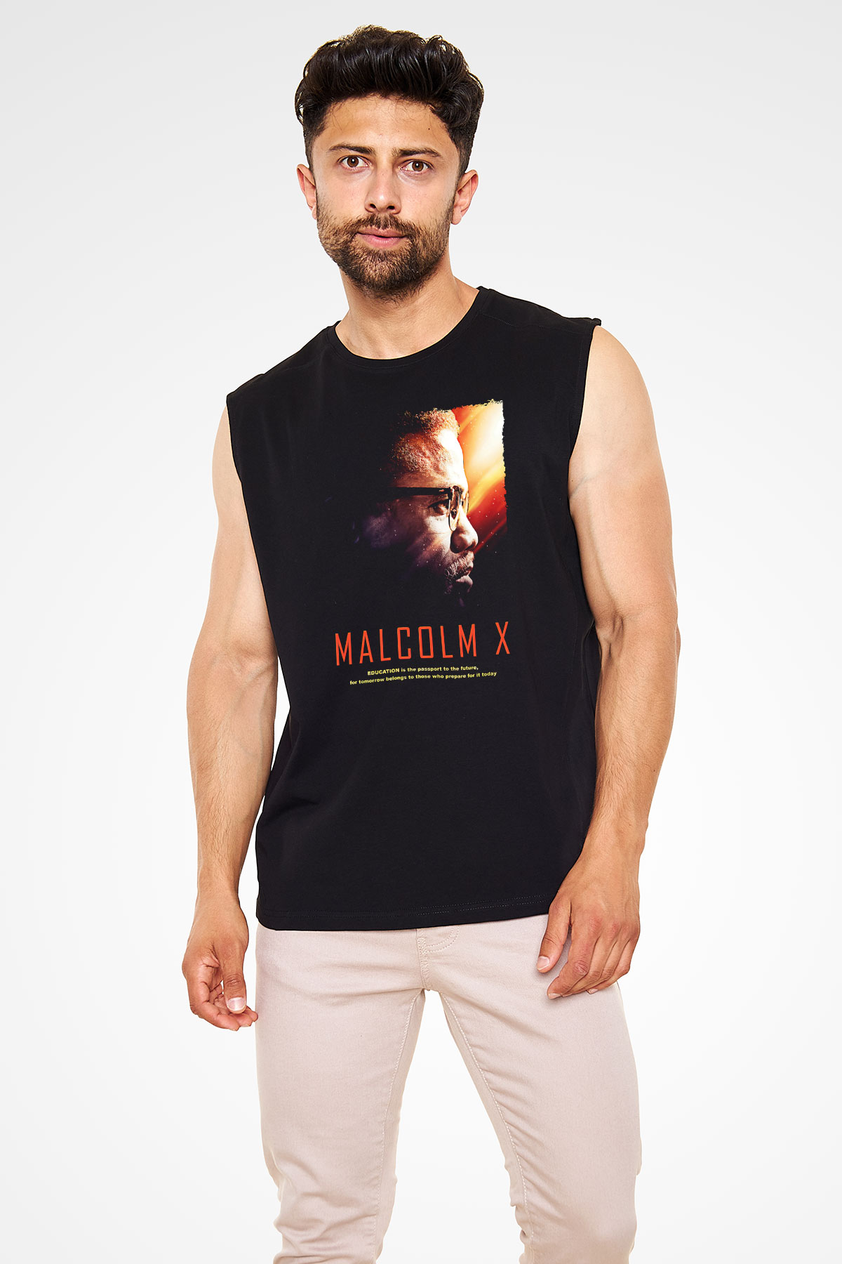 Malcolm X James Baskılı Unisex Siyah Kolsuz Tişört - Tshirt