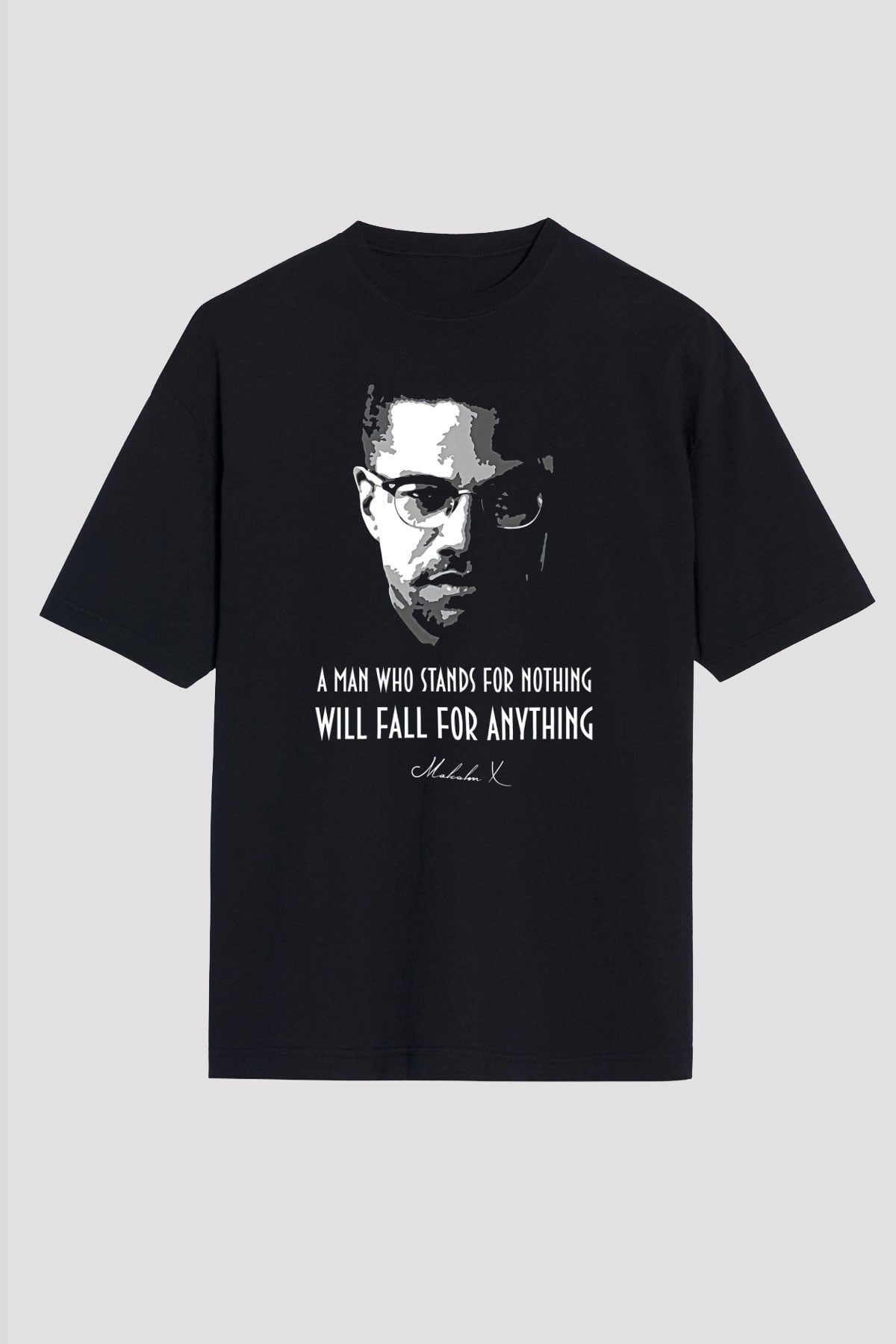 Malcolm X James Baskılı Unisex Siyah Oversize Tişört - Tshirt
