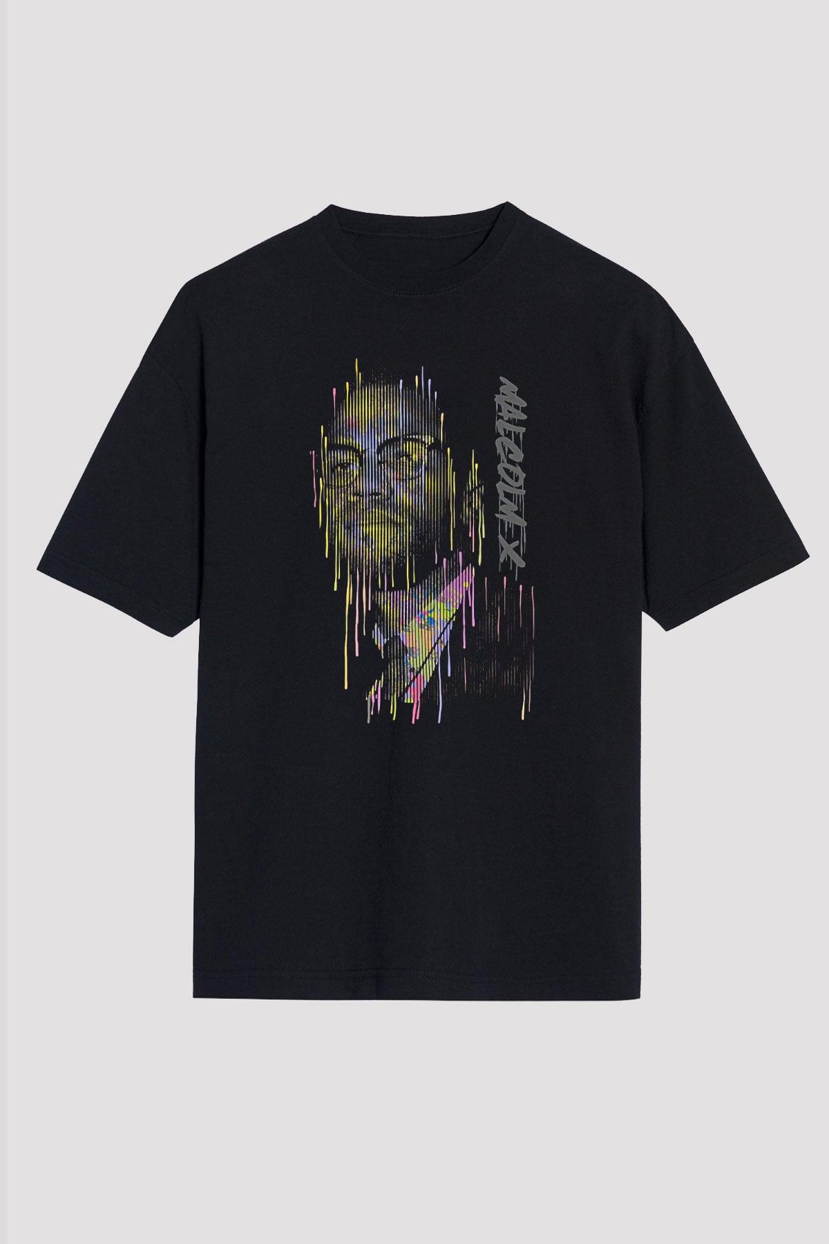 Malcolm X James Baskılı Unisex Siyah Oversize Tişört - Tshirt