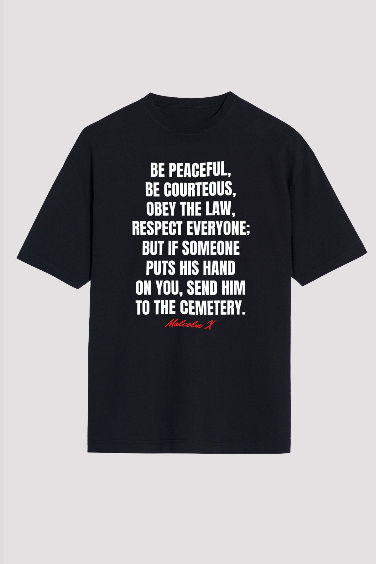 Malcolm X James Baskılı Unisex Siyah Oversize Tişört - Tshirt