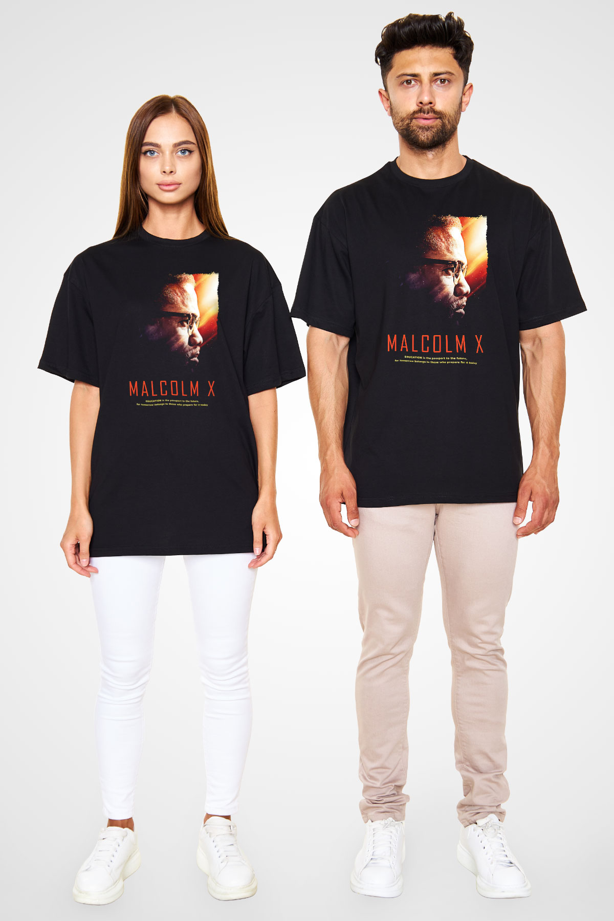 Malcolm X James Baskılı Unisex Siyah Oversize Tişört - Tshirt