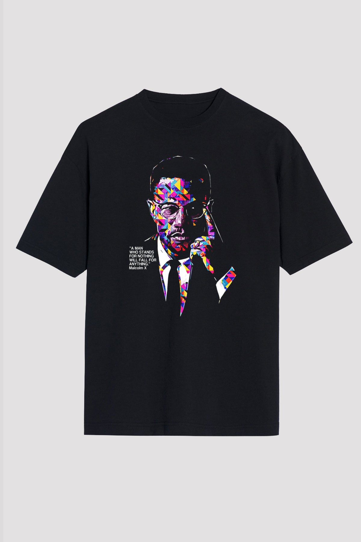 Malcolm X James Baskılı Unisex Siyah Oversize Tişört - Tshirt