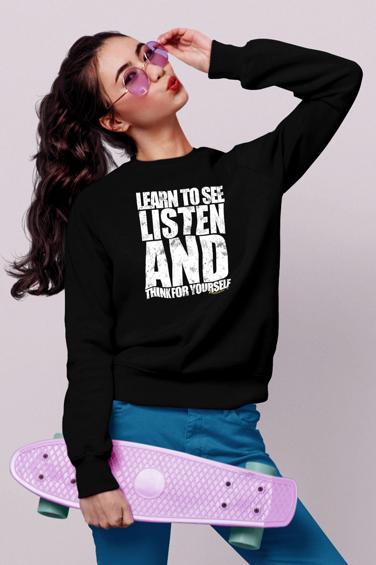 Malcolm X James Baskılı Unisex Siyah Sweatshirt