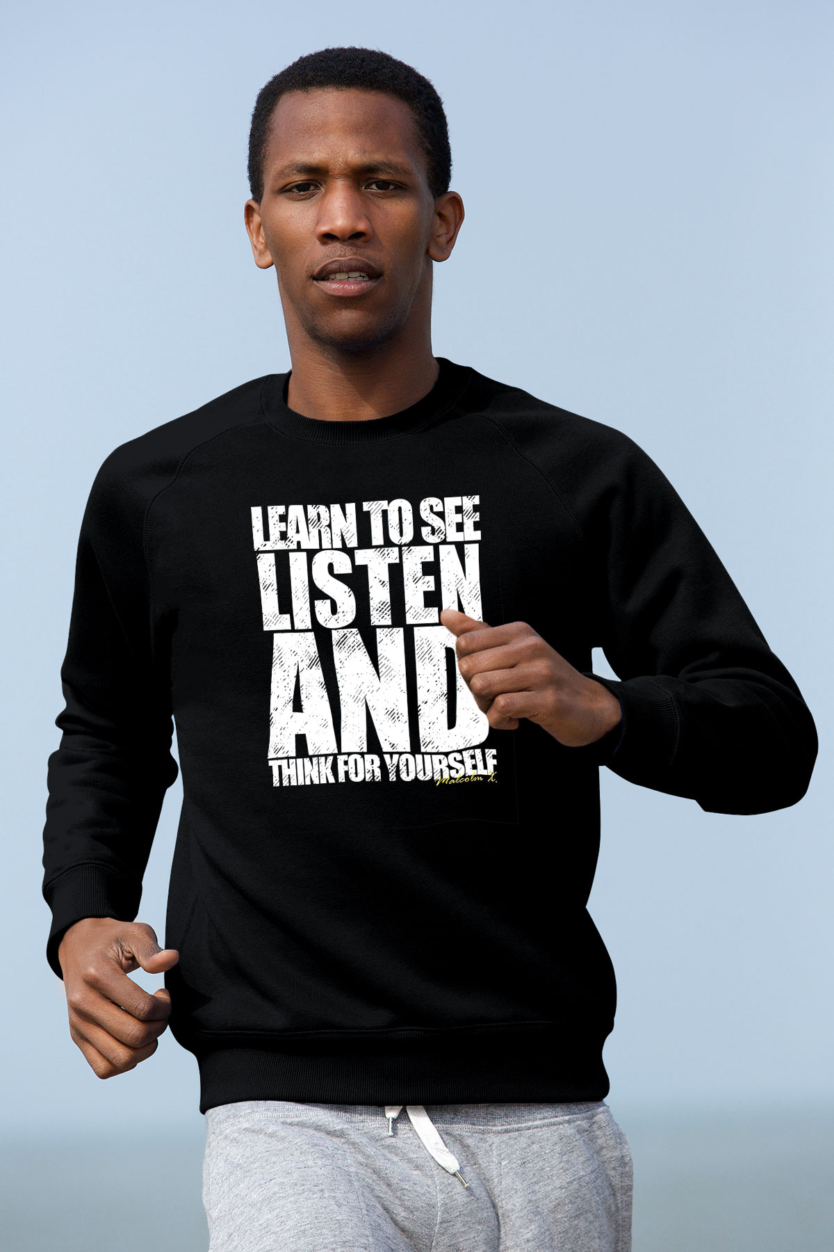 Malcolm X James Baskılı Unisex Siyah Sweatshirt