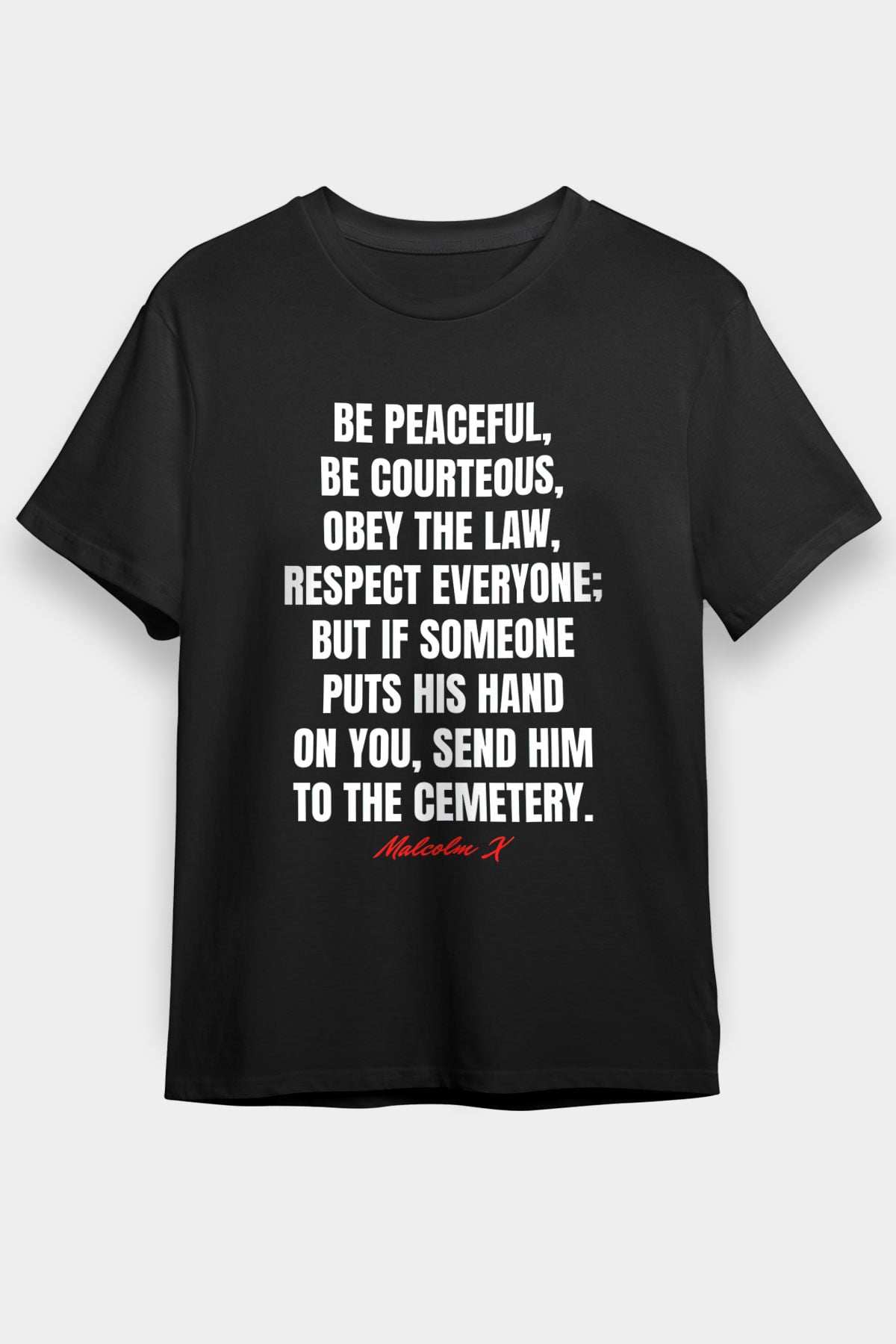 Malcolm X James Baskılı Unisex Siyah Tişört - Tshirt