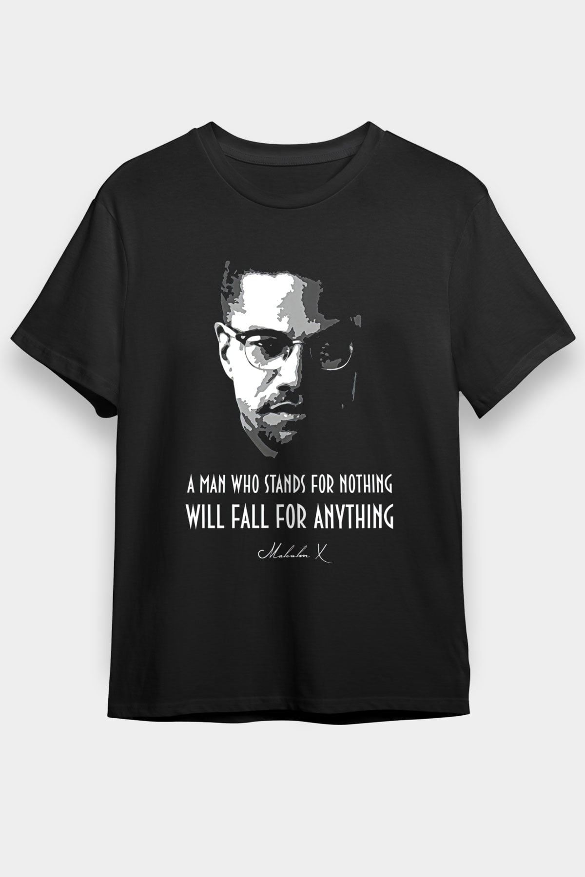 Malcolm X James Baskılı Unisex Siyah Tişört - Tshirt