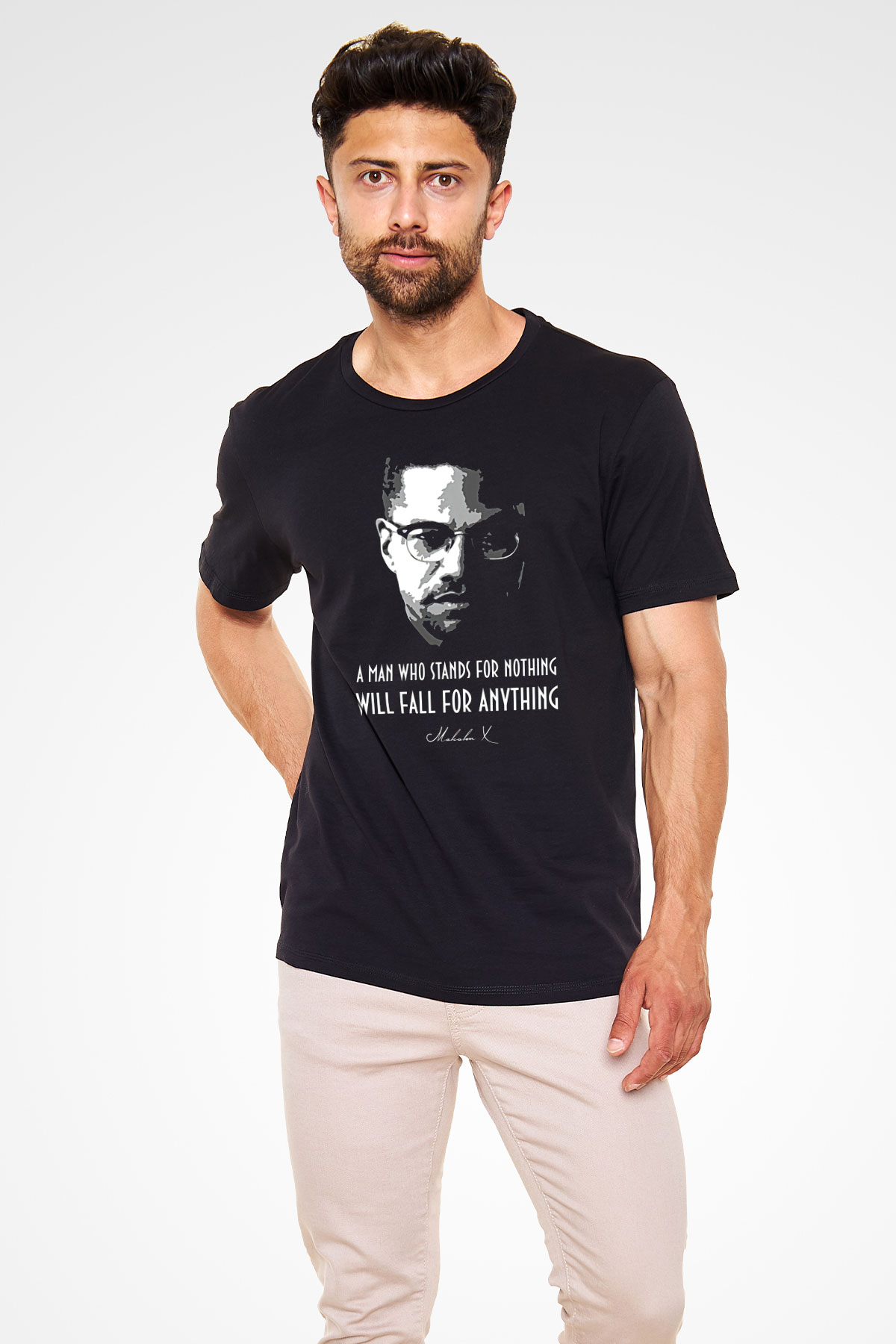 Malcolm X James Baskılı Unisex Siyah Tişört - Tshirt