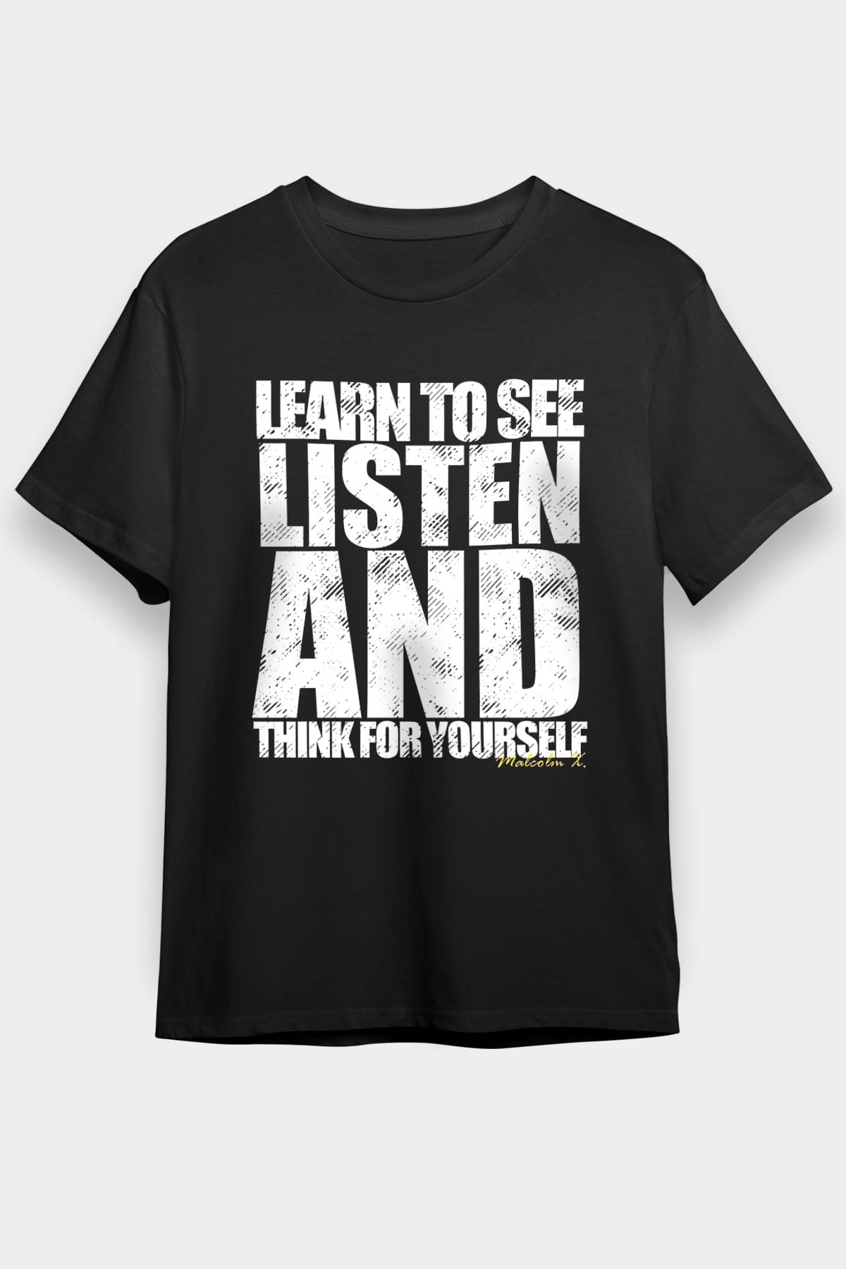 Malcolm X James Baskılı Unisex Siyah Tişört - Tshirt
