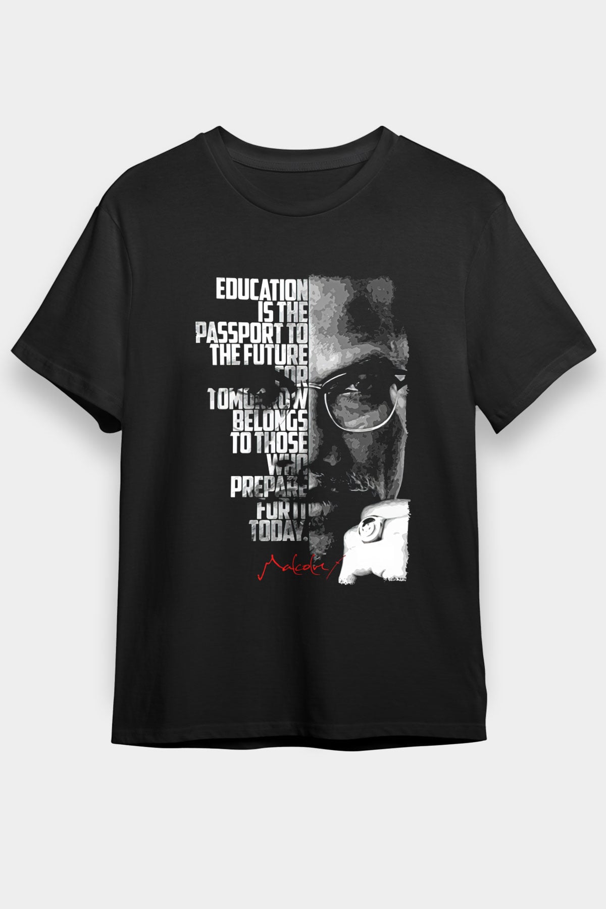 Malcolm X James Baskılı Unisex Siyah Tişört - Tshirt