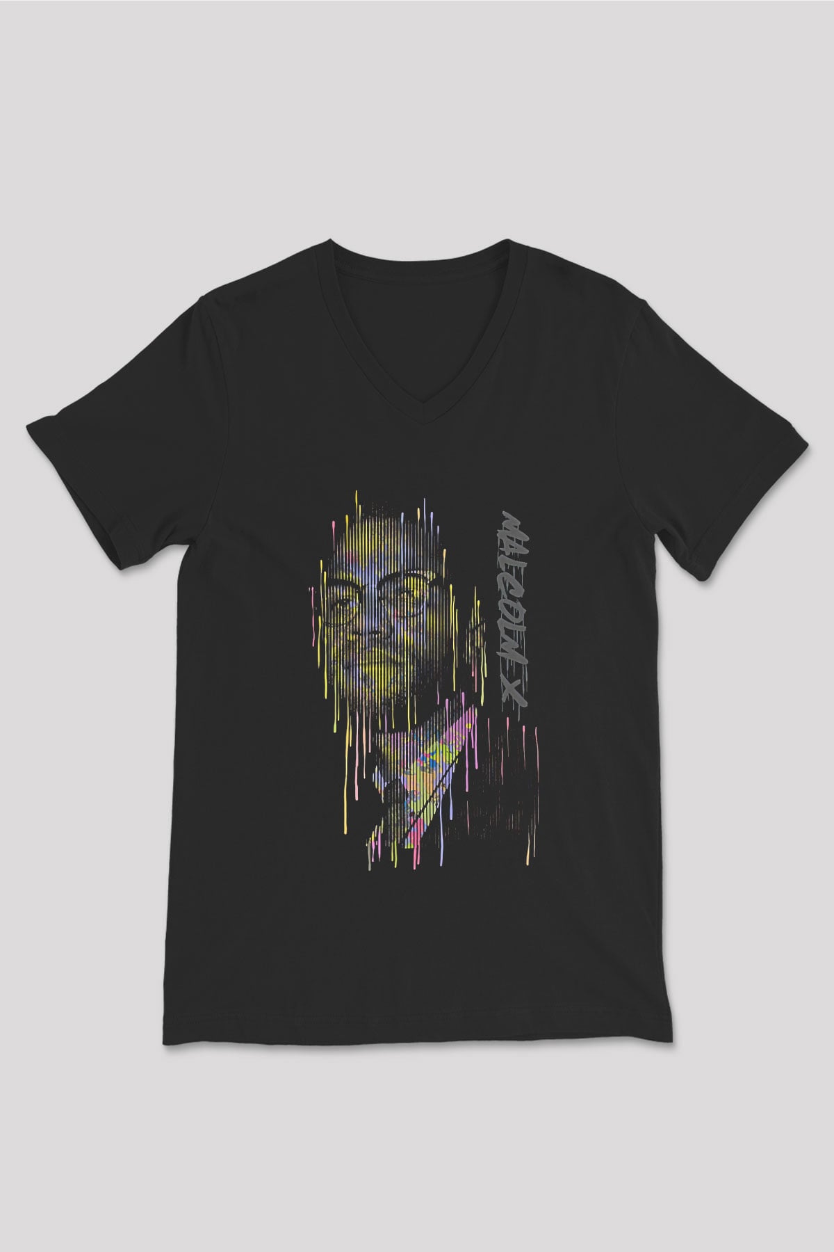 Malcolm X James Baskılı Unisex Siyah V Yaka Tişört - Tshirt