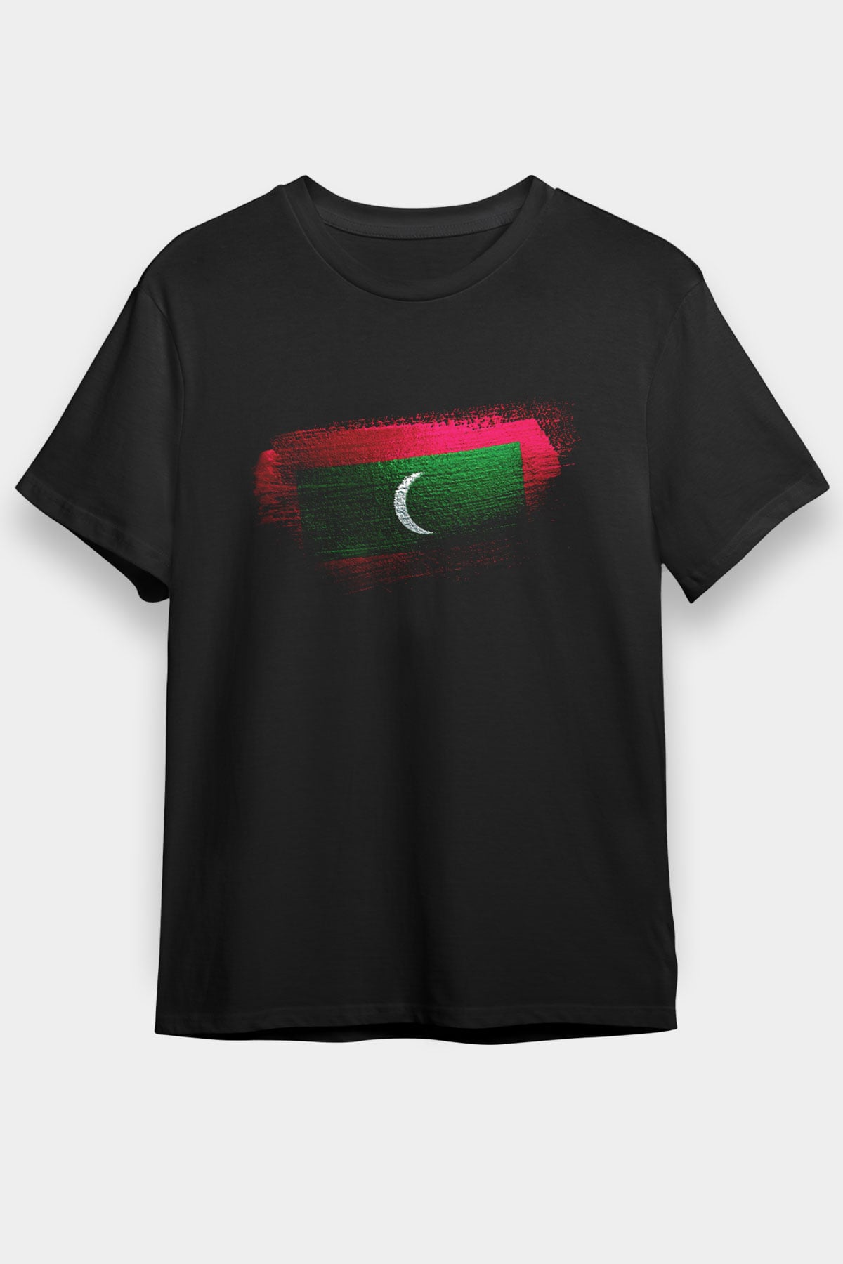 Maldivler - Maldives Bayrağı Baskılı Unisex Siyah Tişört