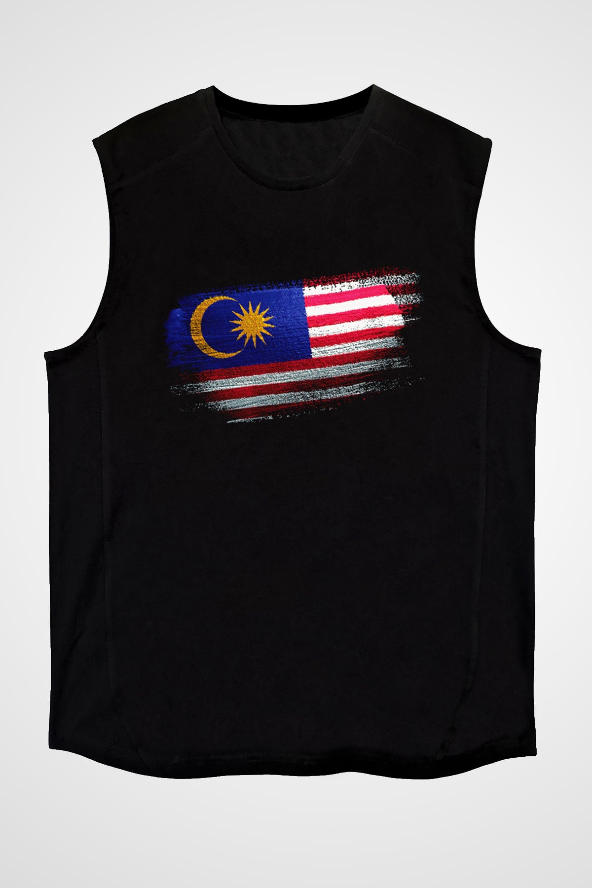 Malezya - Malaysia Bayrağı Baskılı Unisex Siyah Kolsuz Tişört