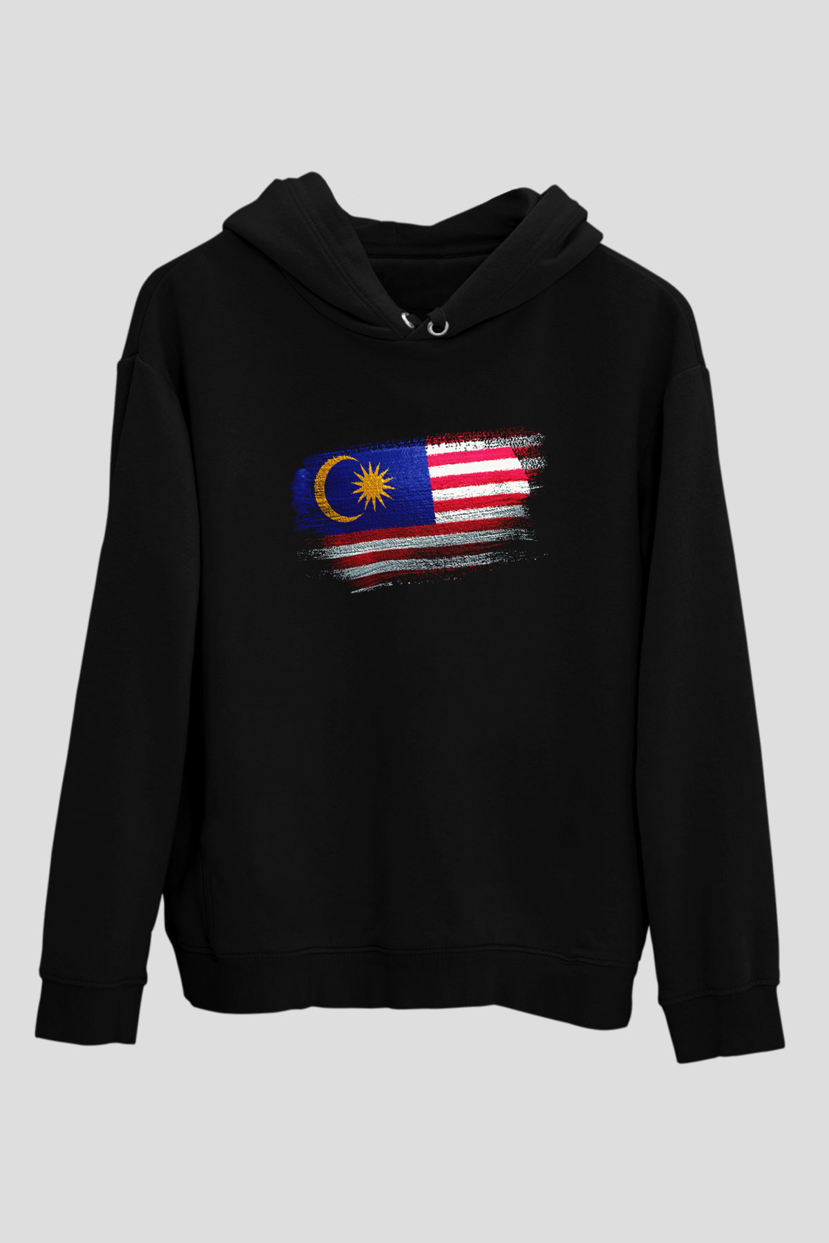Malezya - Malaysia Bayrağı Baskılı Unisex Siyah Kapüşonlu Sweatshirt