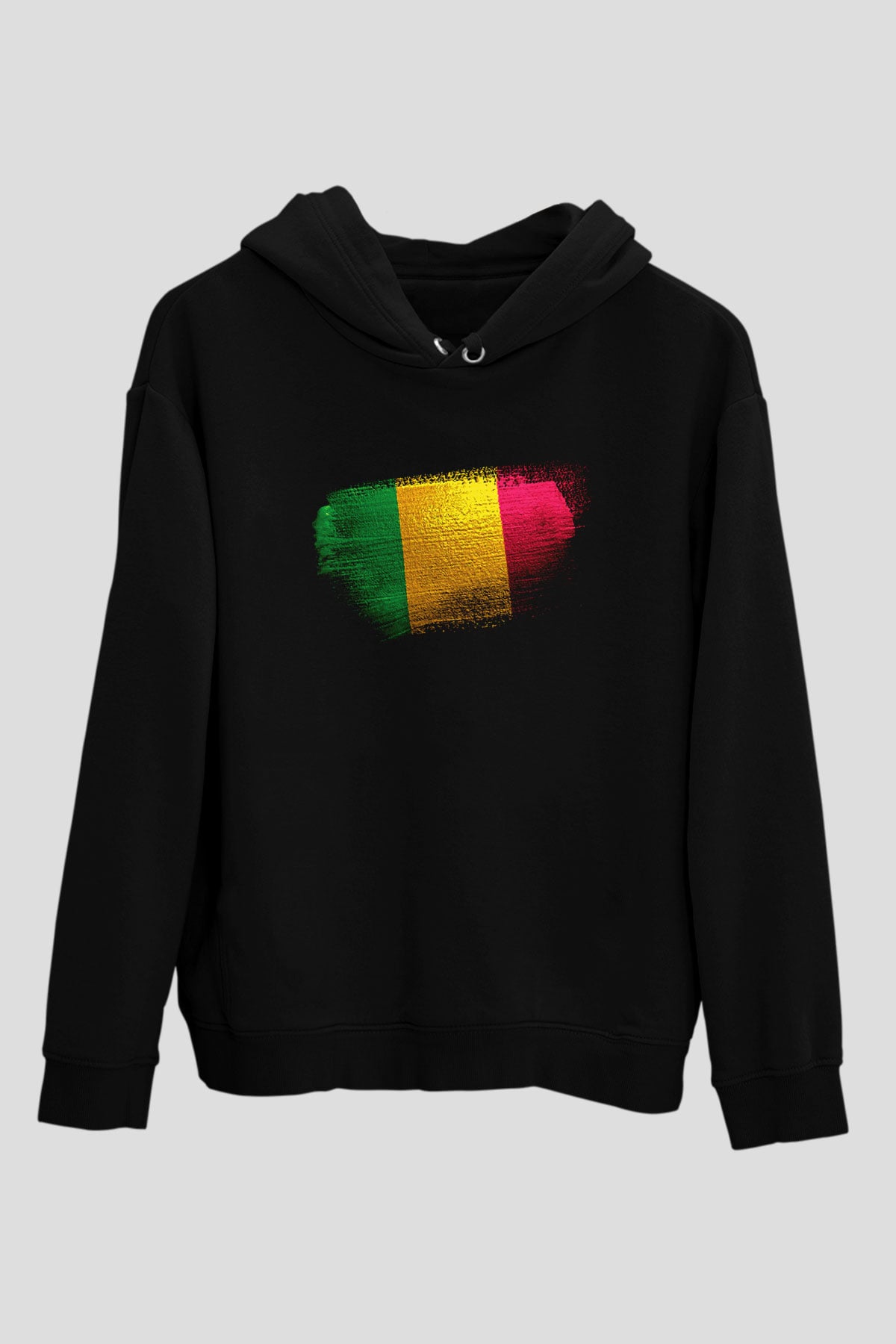 Mali Bayrağı Baskılı Unisex Siyah Kapüşonlu Sweatshirt