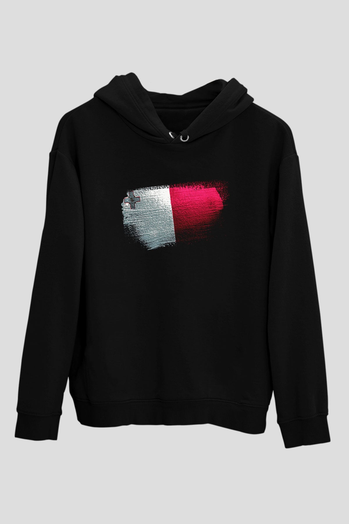 Malta Bayrağı Baskılı Unisex Siyah Kapüşonlu Sweatshirt
