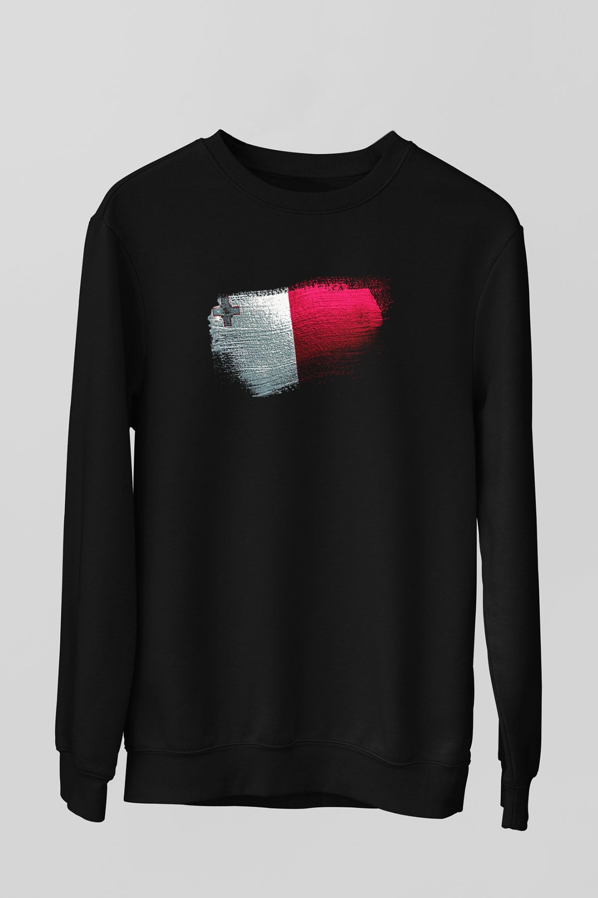 Malta Bayrağı Baskılı Unisex Siyah Sweatshirt