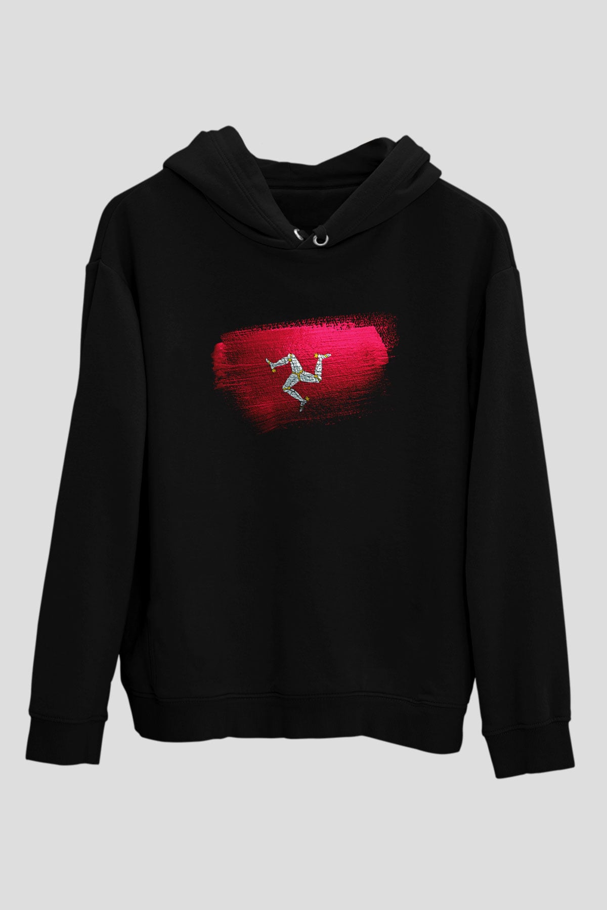 Man Adası - İsle Man Bayrağı Baskılı Unisex Siyah Kapüşonlu Sweatshirt