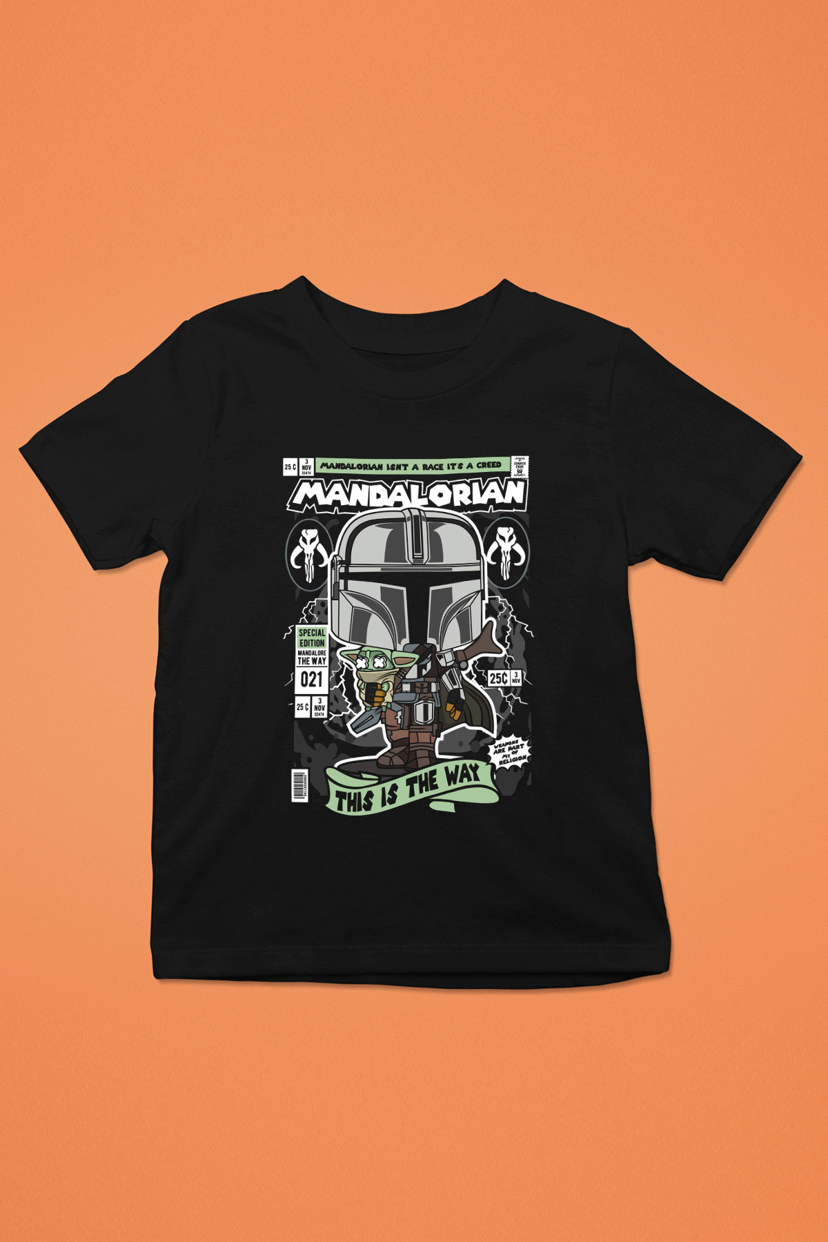 Mandalor Baskılı Unisex Siyah Çocuk Tişört