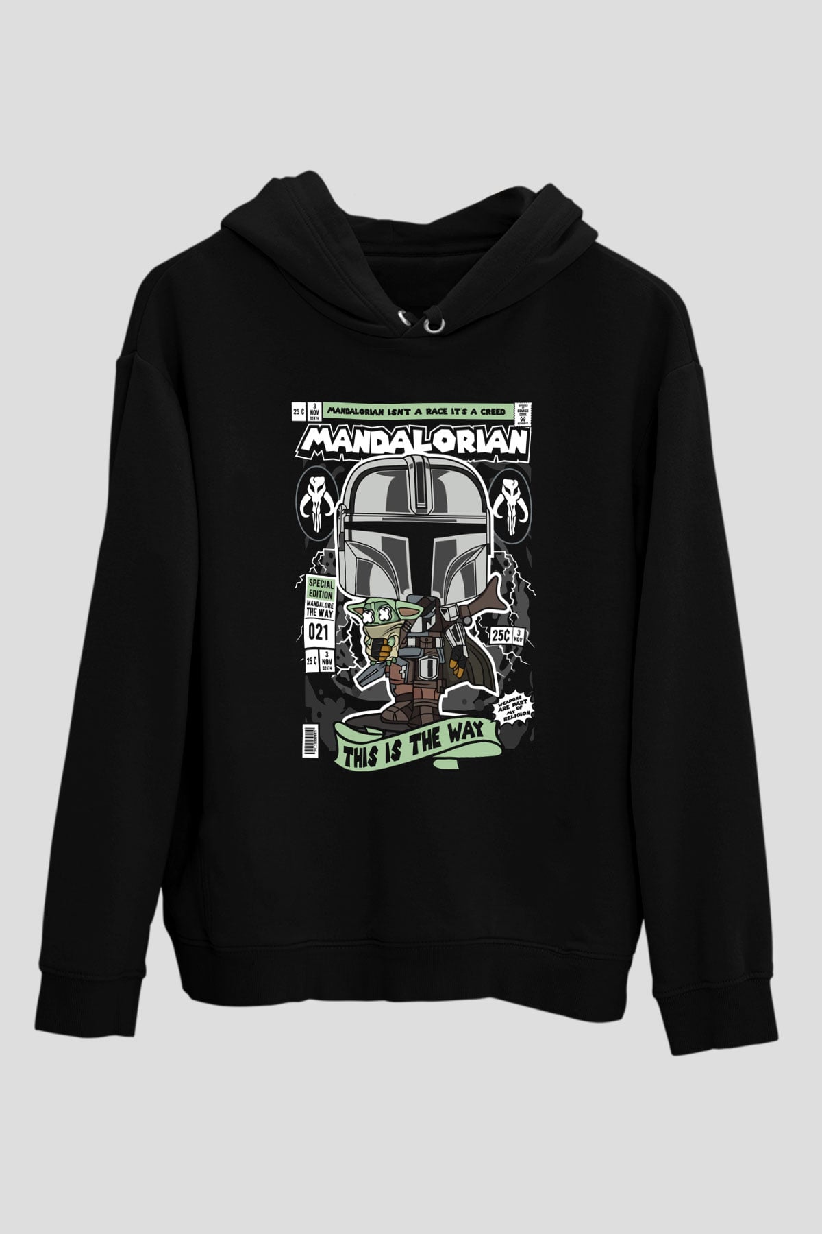 Mandalor Baskılı Unisex Siyah Hoodie
